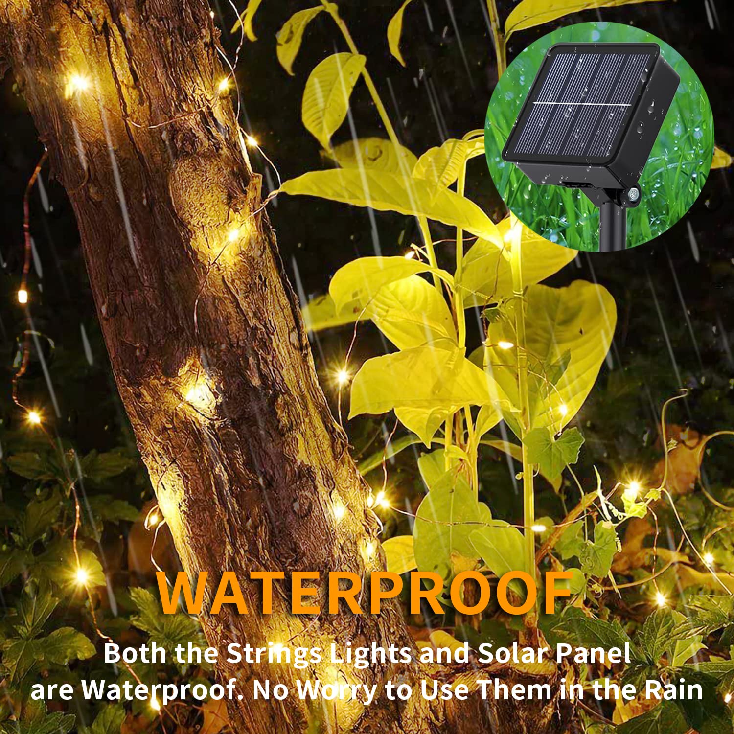 owwasd [2 pezzi Catena luminosa solare per esterni, 14 m, 120 LED, per esterni, resistente alle intemperie, per balcone, alberi, terrazze, matrimoni, feste, giardino (Bianco caldo)