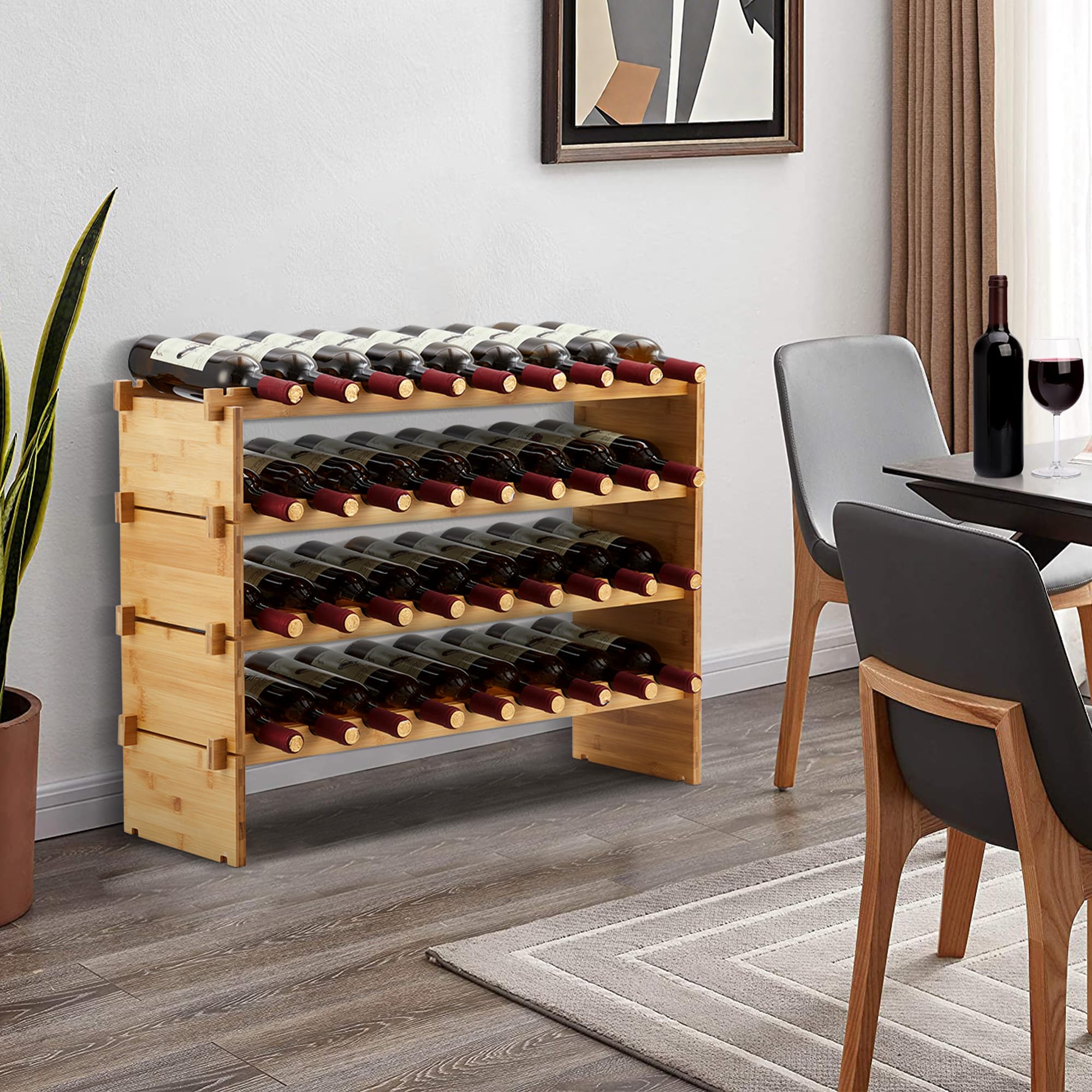 GarveeHome Weinregal Wein Regal Bambus Stapelbar Flaschenregal Flaschenständer AA-Qualität Ohne Schrauben, Platzsparend Für Keller, Bar, Küche & Esszimmer