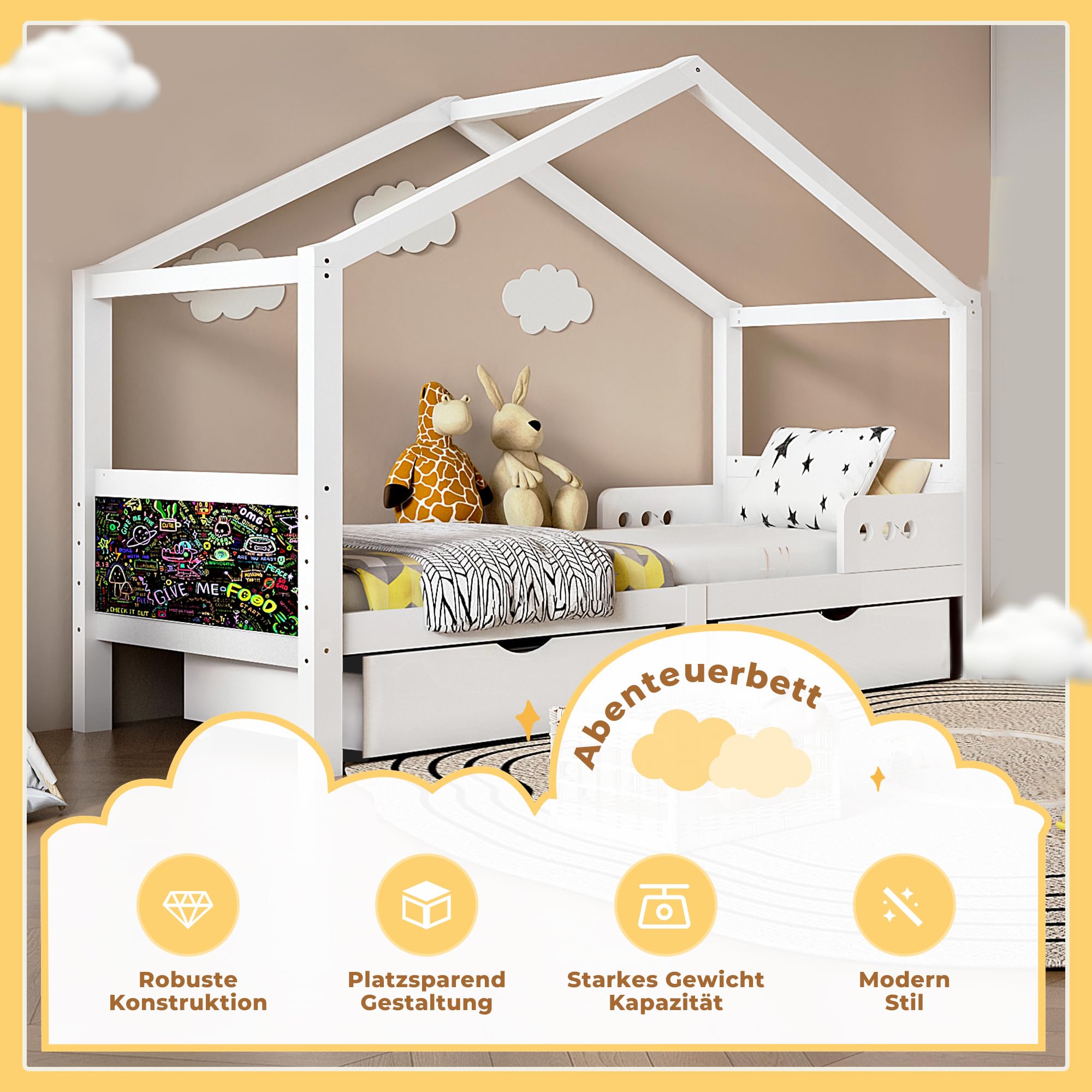 Moimhear Letto a castello, letto in metallo con letto estraibile, con scala su entrambi i lati per bambini, adolescenti, adulti, facile da montare, 90 (140) x 200 cm (nero) (WX000124
