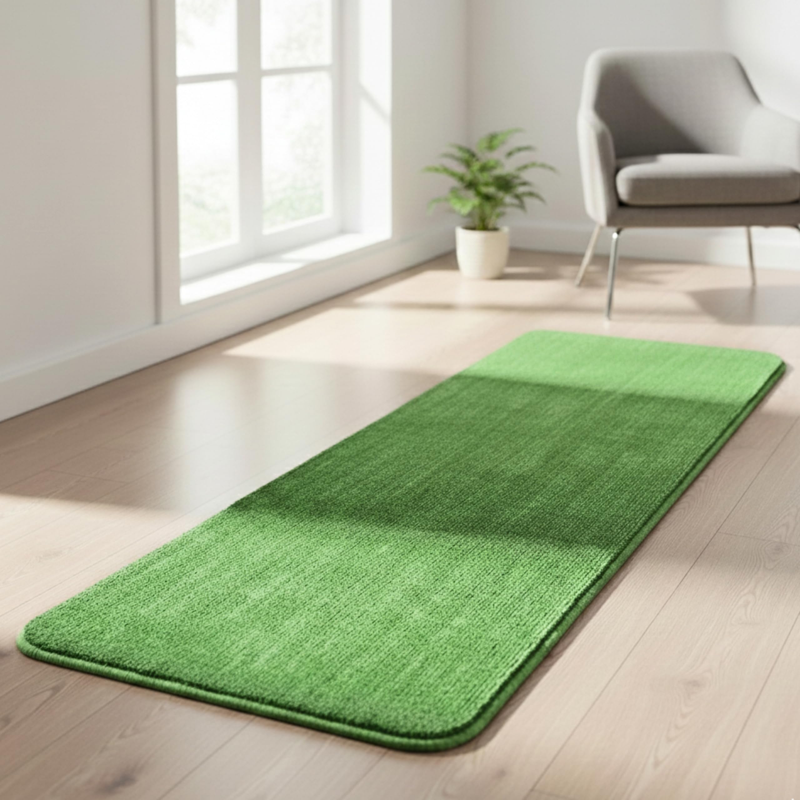 SARAL HOME EASY LIVING Polypropylene Solid Soft PP Yarn Durable & Washable Multipurpose Runner for Home/Kitchen/Living Area/Lobby/Office Entrance with Anti Skid Backing (Green, 60 Cm X 200 Cm)