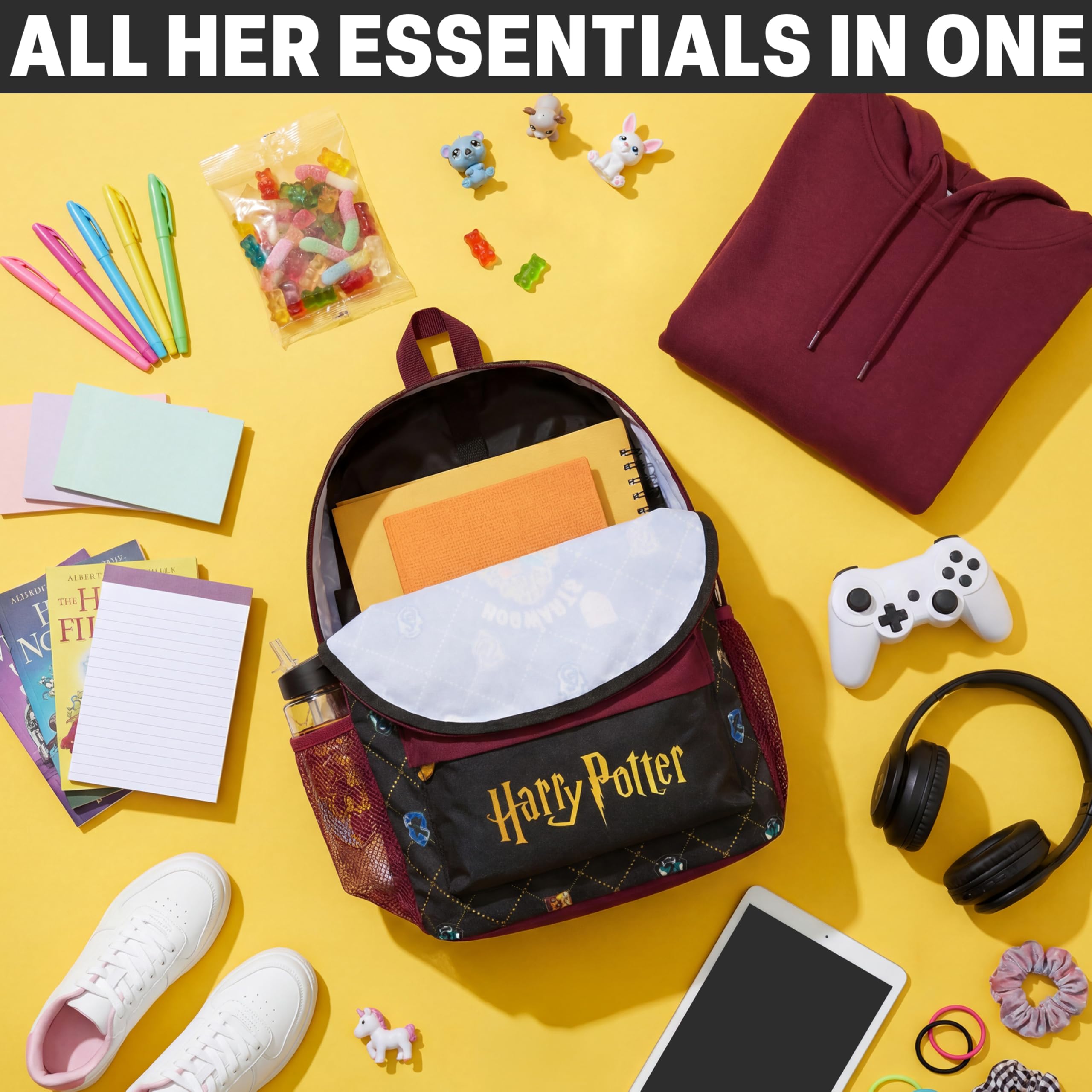 Get Trend Harry Potter Sac a Dos avec Gourde Enfant 500ml, Fermeture Eclair Rembourré Cartable et Gourde