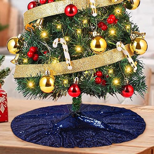Miniatura 15 de ShinyBeauty - Falda de árbol de Navidad bordada y con lentejuelas de 24.0 pulgadas, falda de árbol de Navidad de poliéster para decoración de Navidad