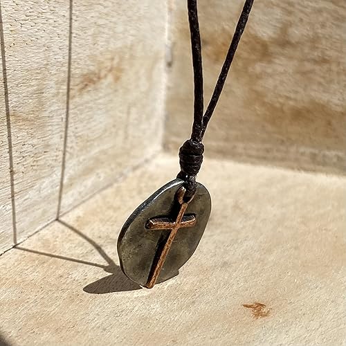 Miniatura 6 de Copper Cross Coin Men Necklace - Plated Vintage Textured Medallion, Mens Round Circle Disk, Catholic Pendant, Antique Jewelry, Religious Charms,