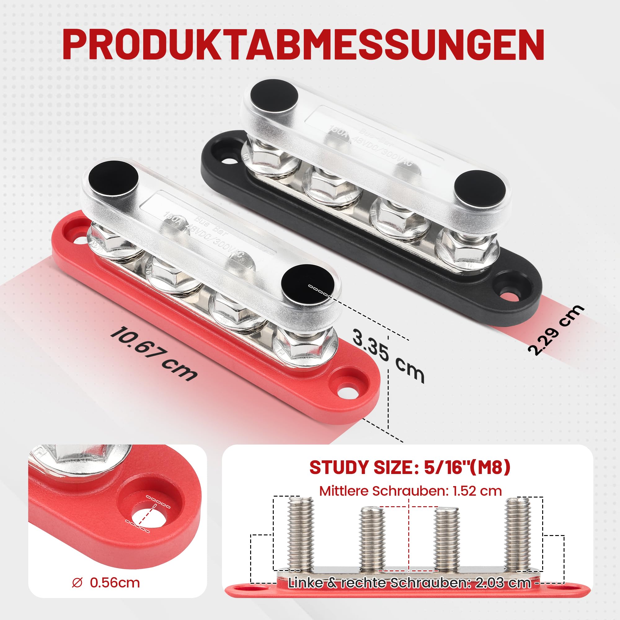 RED WOLF 150A Sammelschiene Verteilerblock 12V-48V DC für Auto Marine RV Wohnmobil Lkw Elektrik System Klemmleisten, Positive Masse Stromverteilungsblock Busbar mit 4 x M8 Klemmenbolzen
