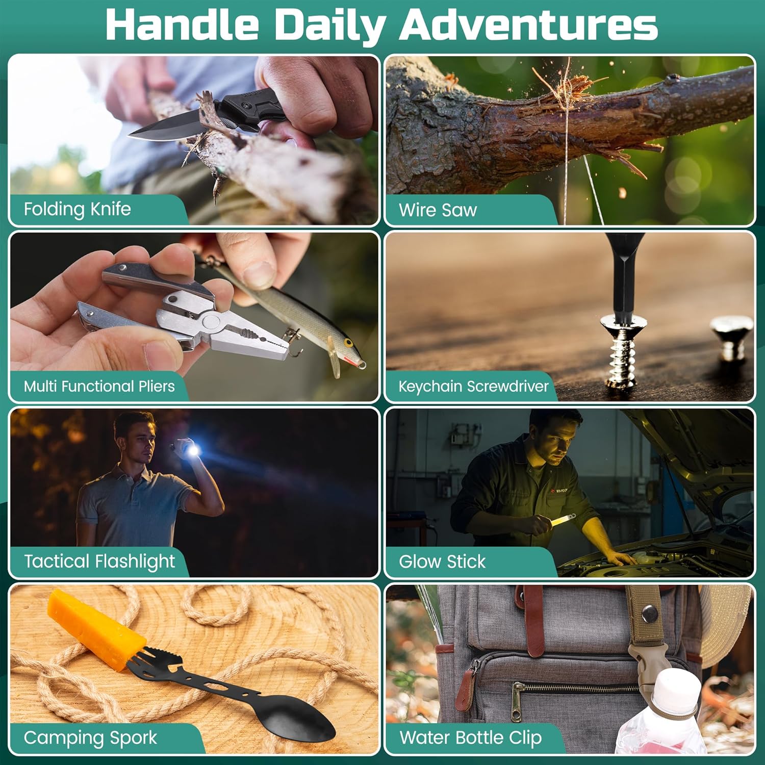 Survival Kit Advent Calendar 2025: 24-Day Christmas Countdown Camping Gear, 24 Different Tools for Outdoor Emergency Kit, Survival Gear Advent Calender Gifts for Men Dad Husband