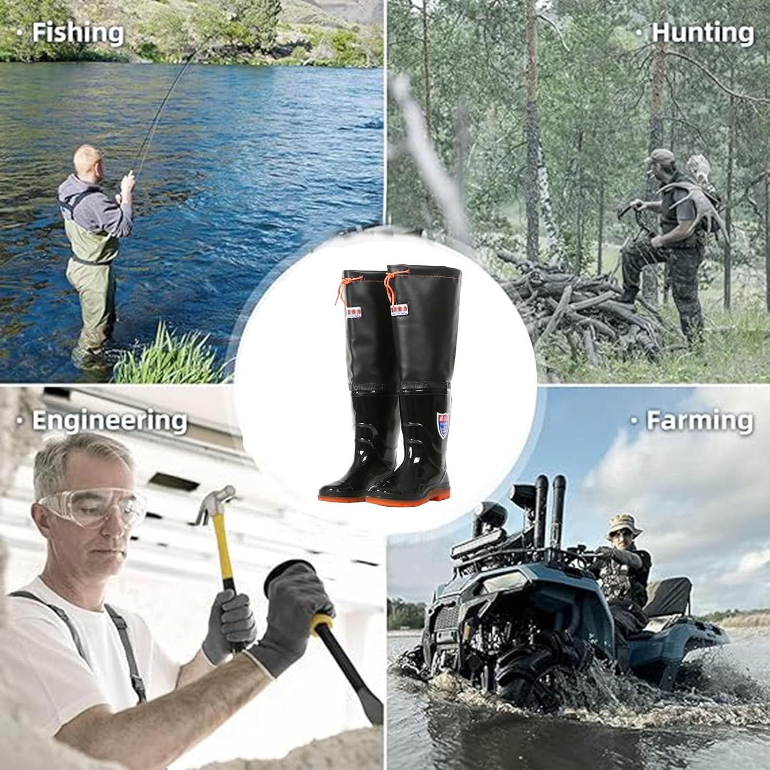 Lightweight PVC Hip Waders for Men Women, 60cm High Knee Wader Boots for Fishing and Hunting, Comfortable and Warm