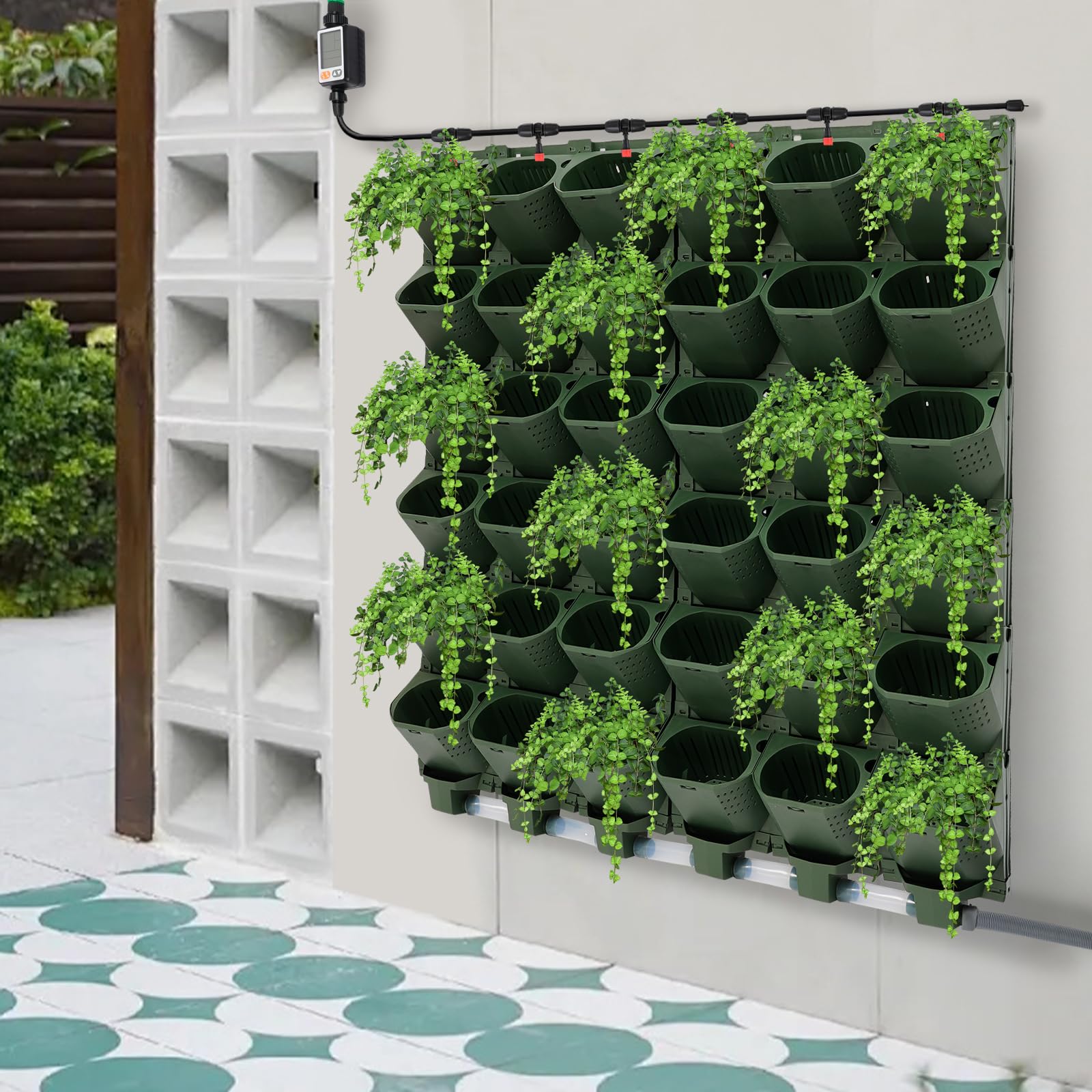 Set di 36 vasi per irrigazione automatica temporizzata, per giardino verticale, per interni ed esterni, sistema di irrigazione digitale con display LCD (verde)