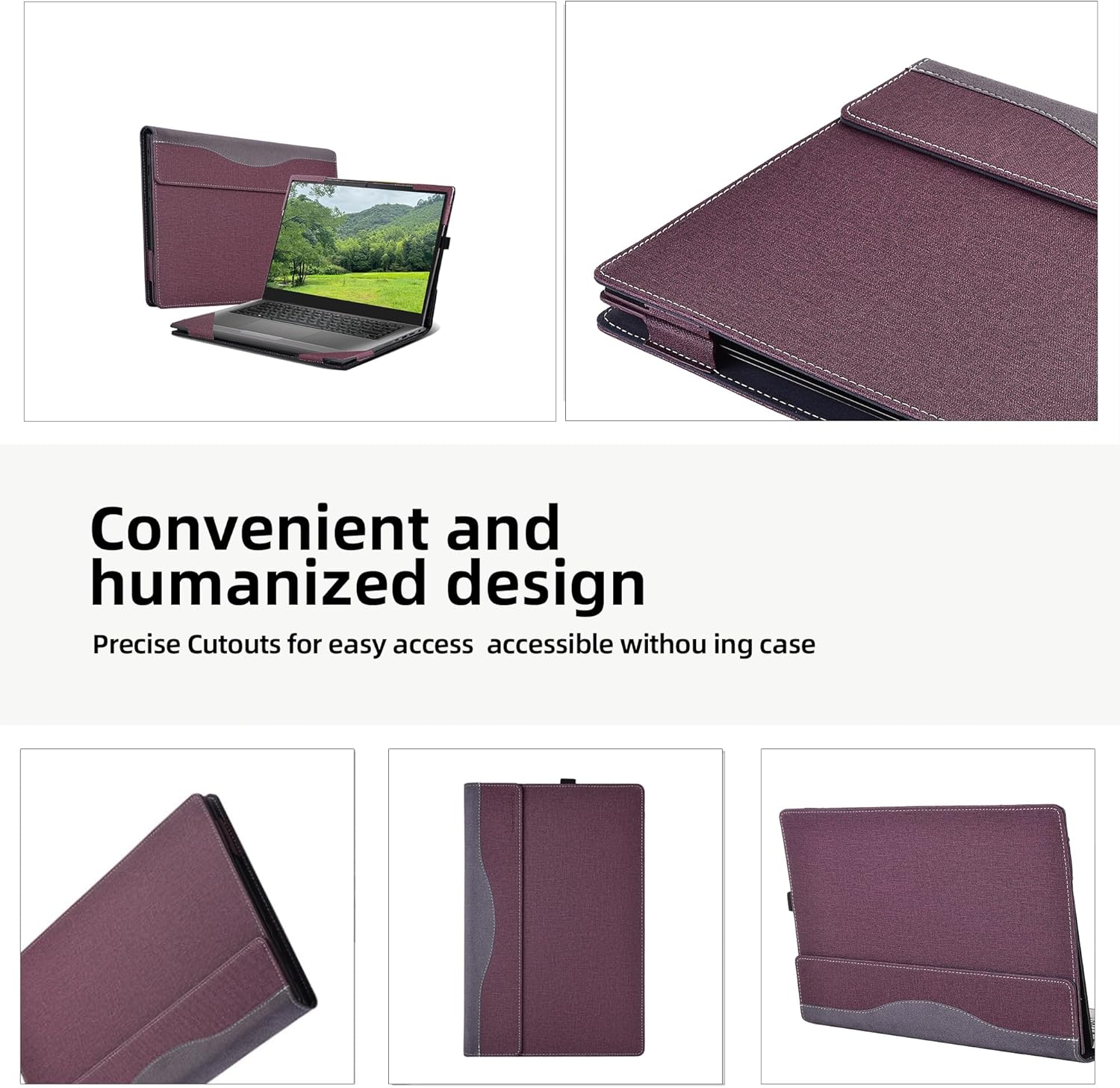 Laptop Cover for DELL lnspiron 14 Plus 7420 7430 2-in-1 14" Laptop | Inspiron 14 Pro 5420 5430 7425 5425 All-Inclusive Drop-Proof Case 14" PU Leather Inner Pocket Cover (Wine red)