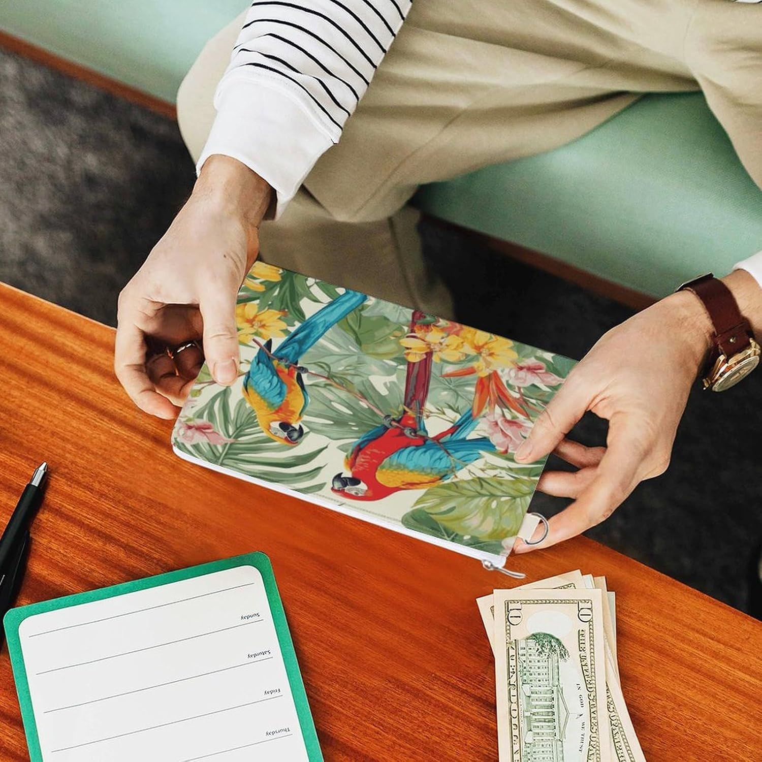Tropical Plants And Parrots Coin Purse,Travel Portable Keychain Wallet Canvas Coin Wallets Mini Zipper Tool Bag Lightweight Change Purse