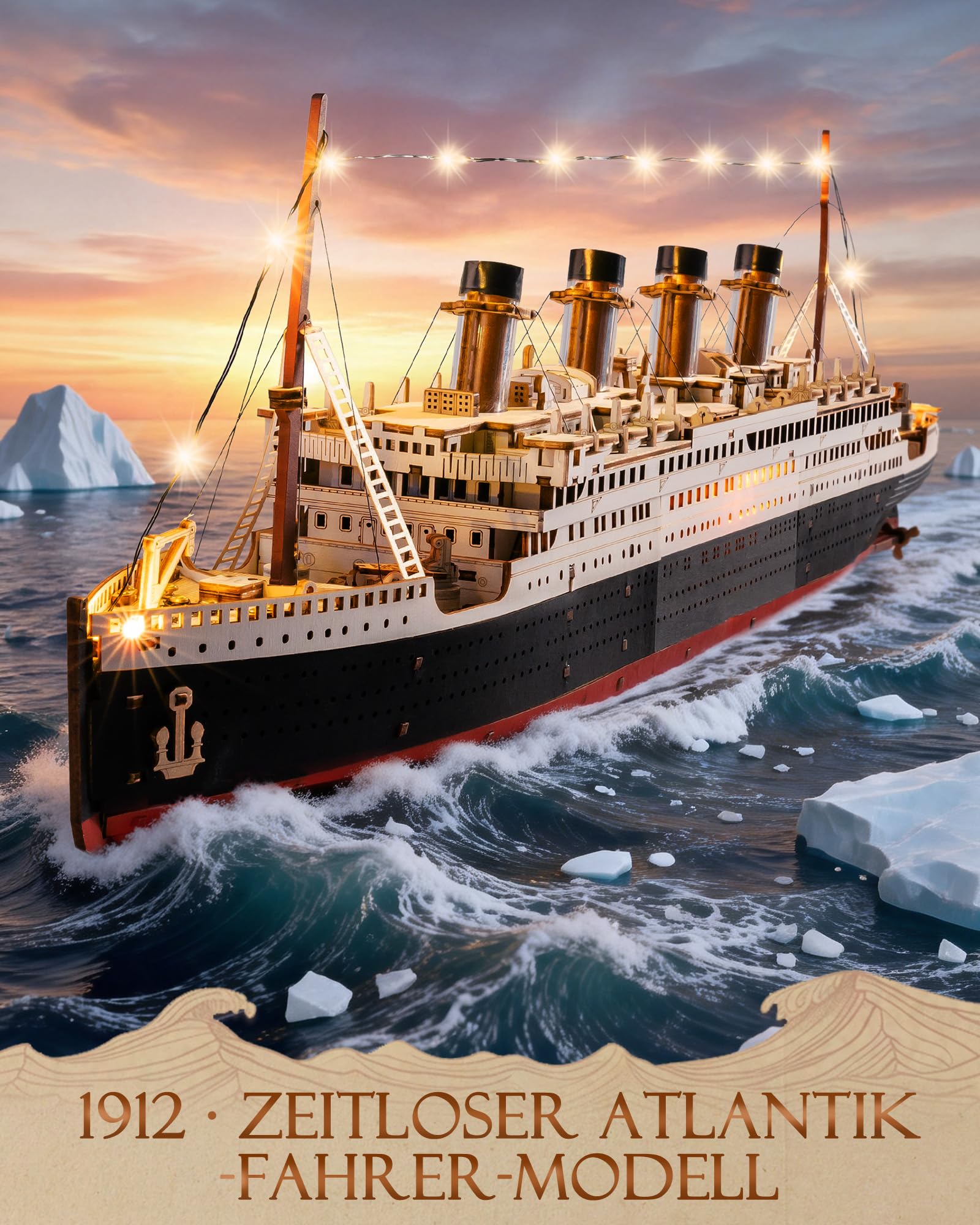 Rolife 3D-Holzpuzzle Titanic Schiffsmodell - 433-teiliges Steckbaustein Bausatz 6 Stunden Montagezeit, Sammler Wohnkultur Deko, Erwachsene, Bastler und Geschichtsinteressierte