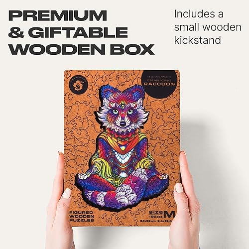Vista 4 de UNIDRAGON Rompecabezas de madera original mapache emancipatorio, 196 piezas, mediano 9.4 x 12.5 pulgadas (9.4 x 12.6 in), hermoso embalaje