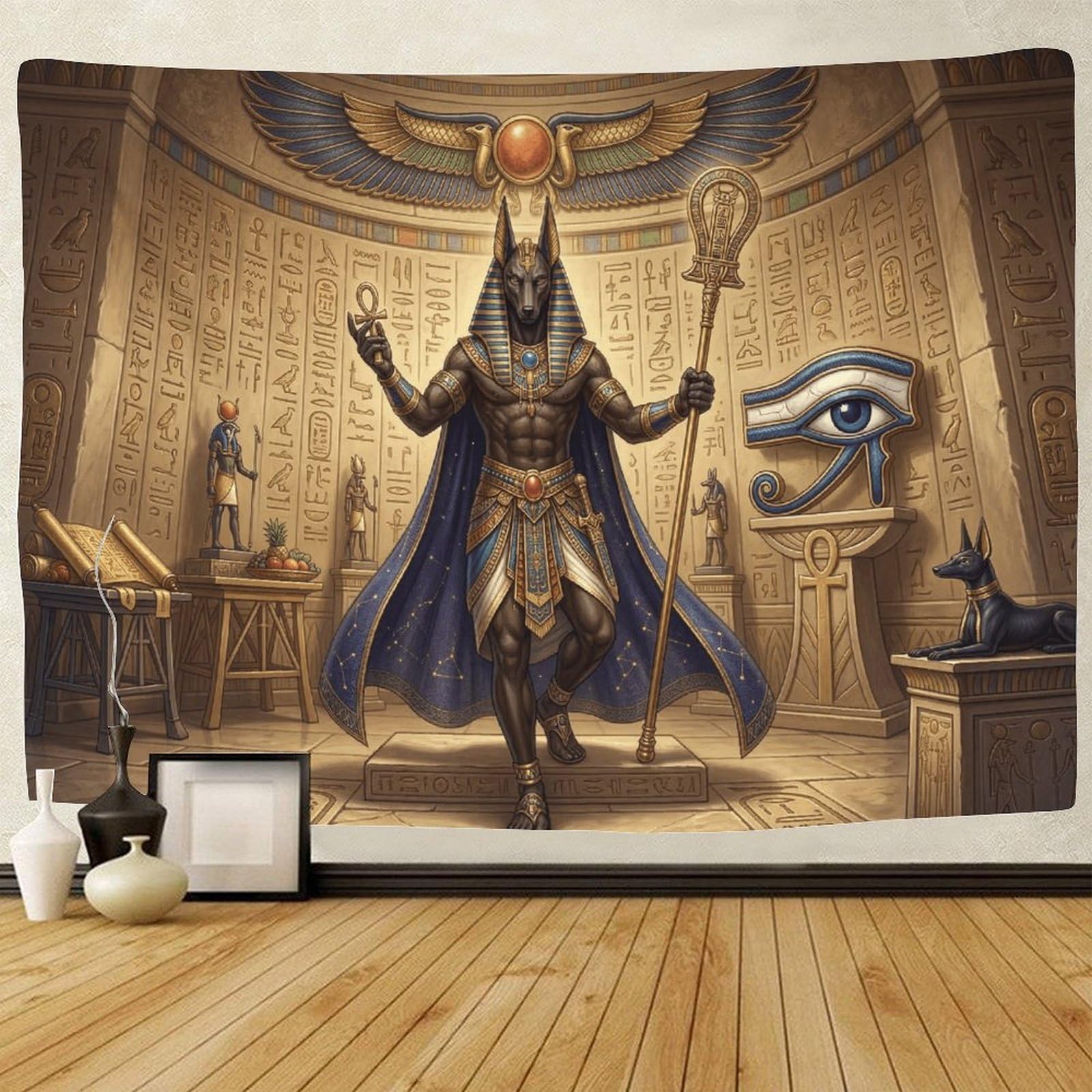 GPMNBCXZK Egyptian Anubis Wall Tapestry Hieroglyphs 3D Print Wall Art for Home Dorm Bedroom Living Room 130cmx150cm