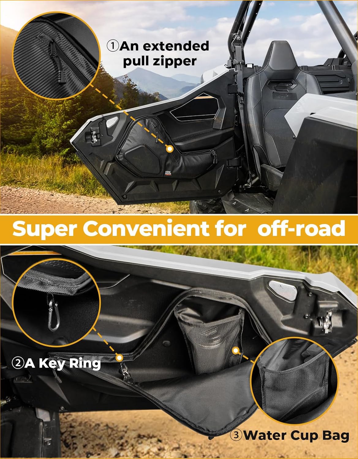 KEMIMOTO 6 QT Front Door Bags with Knee Pads Compatible with 2025 Polaris RZR PRO XP/R/4 and RZR PRO S/4, Front Door Storage Bags Replacement for 2890387