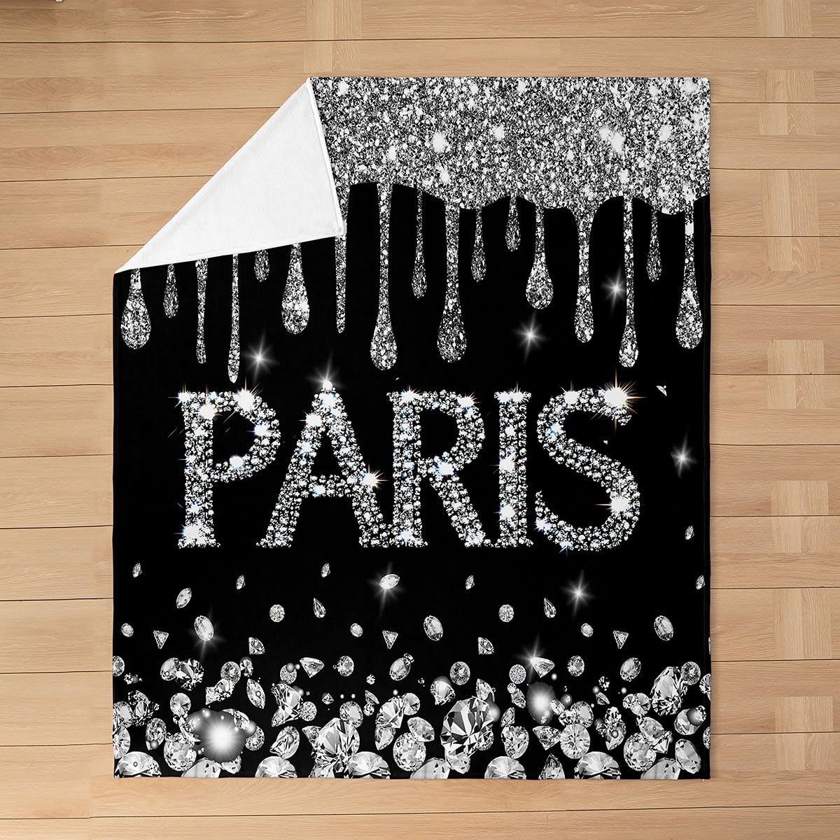 Eiffel Tower Fleece Throw Blanket Paris Glitter Diamond Plush Blanket for Kids Paris Decor Black Silver Sherpa Blanket Breathable Fuzzy Blanket Room Decor Twin 60"x80"