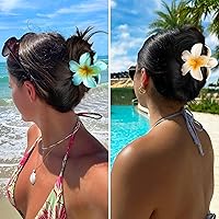 Vista 2 de Paquete de 6 pinzas para el pelo de flores para mujeres, pinzas de hibisco hawaiano, bonitos accesorios para el cabello, regalos para mujeres y niñas