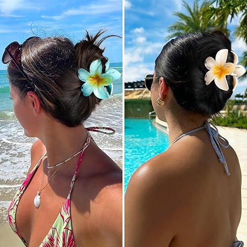 Miniatura 2 de Paquete de 6 pinzas para el pelo de flores para mujeres, pinzas de hibisco hawaiano, bonitos accesorios para el cabello, regalos para mujeres y niñas