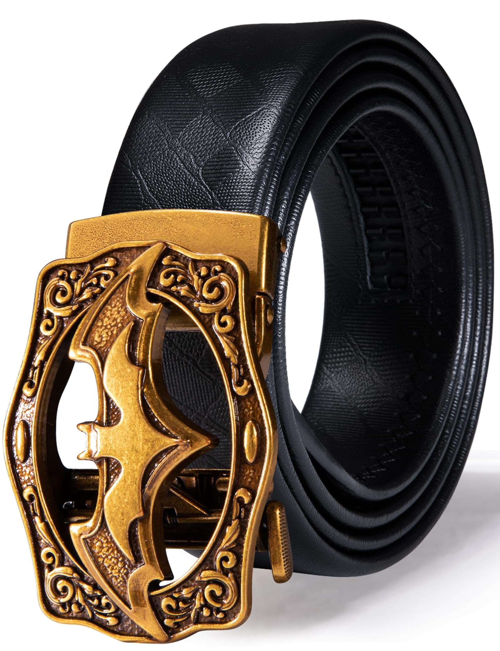 Barry.Wang Designer Mens Belts Leather Ratchet 1 3/8" Adjustable Sliding Buckle Dress Belt Automatic Strap Golf Business