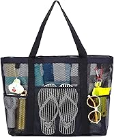 Fammart Large Mesh Beach Tote Bag with Zipper - Waterproof Sandproof Pool Swim Toy Bag for Women, Vacation Cruise Essentials