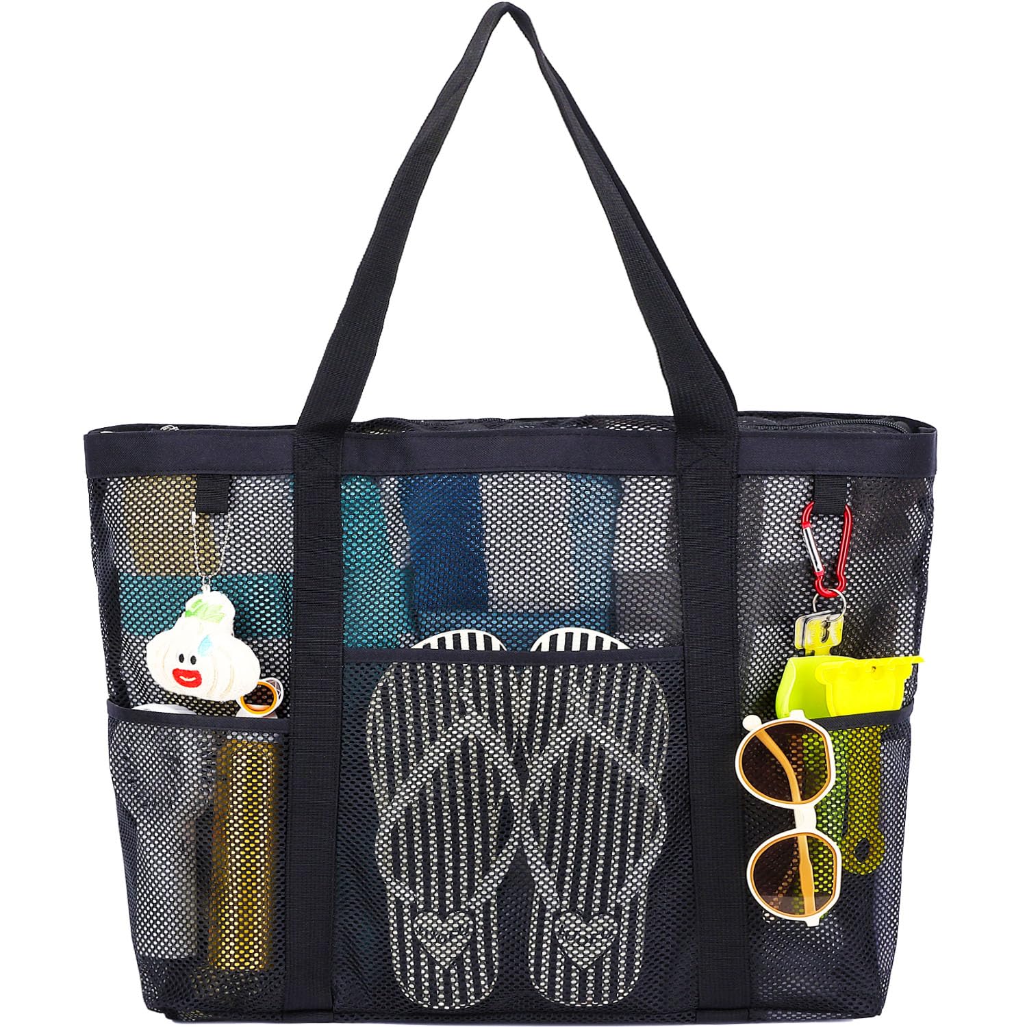 Mesh Beach Bag with Zipper Large Beach Tote for Women Toys Pool Swim Bag Travel Vacation Cruise Essentials