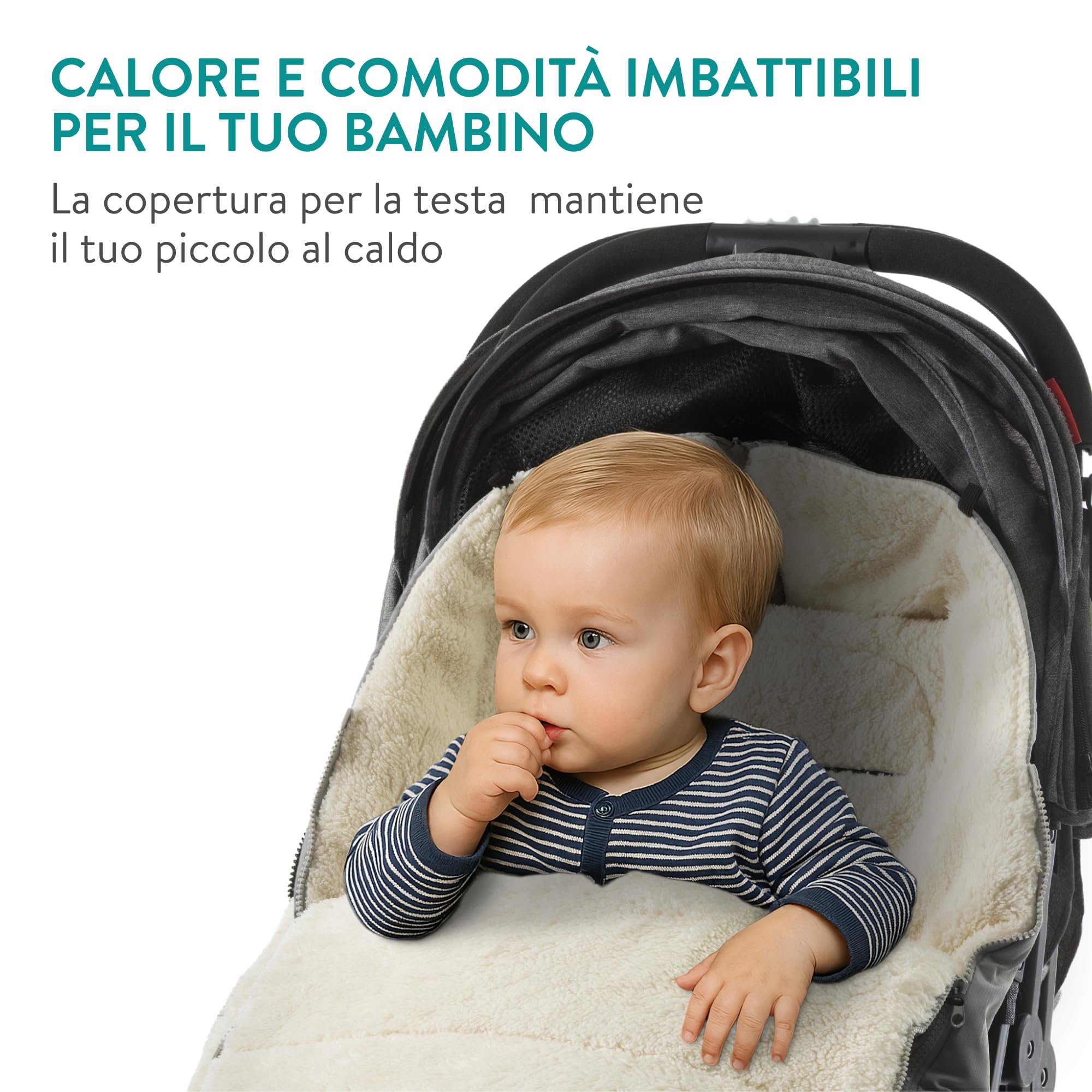 Navaris Sacco Passeggino Invernale Extra Large - Sacco Termico Passeggino Universale Grande - Coprigambe Carrozzina Neonato Bambino - Impermeabile con Cerniera - Da 12 a 48 Mesi - Grigio Chiaro