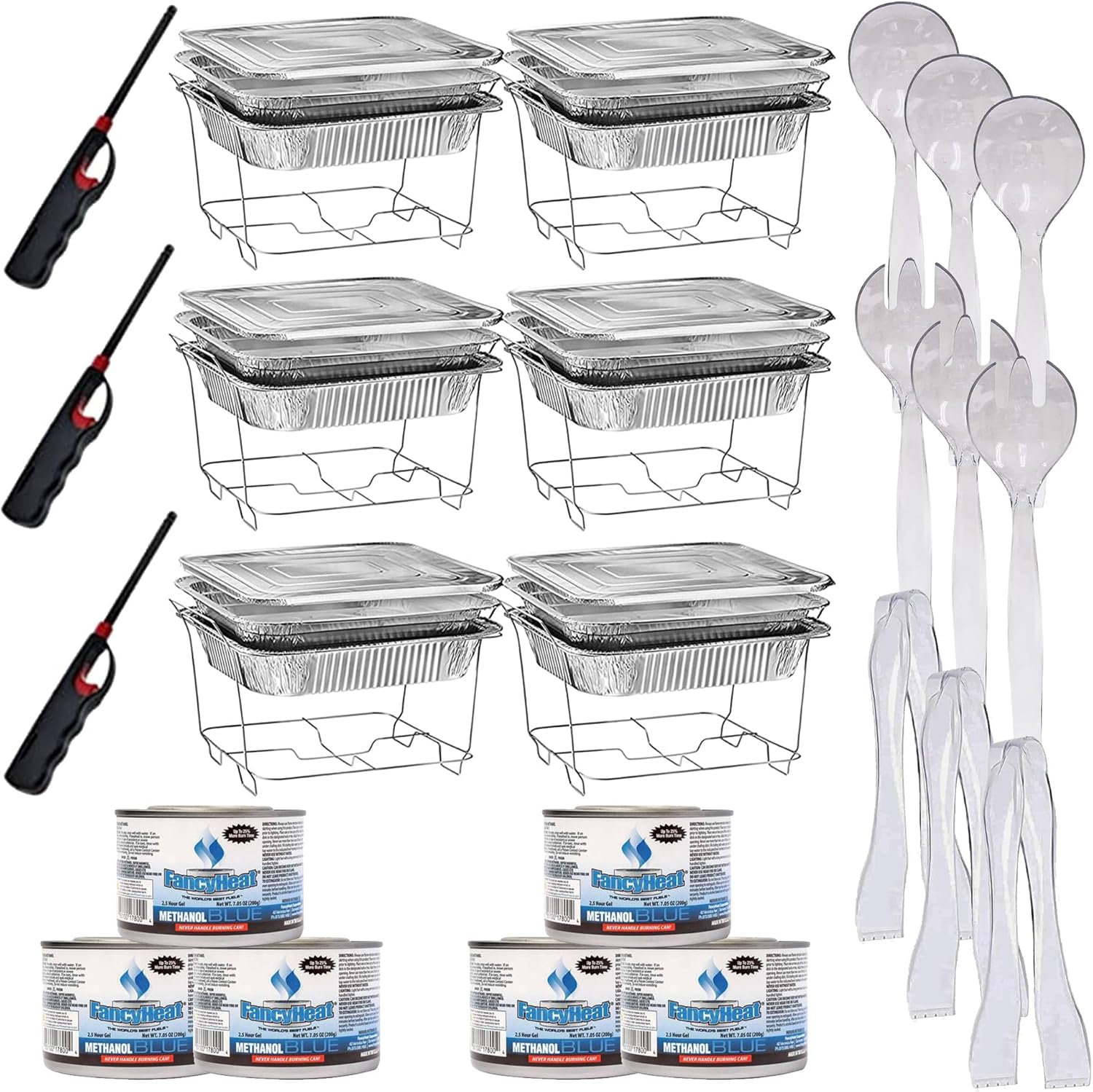 Chafing Dish Buffet 42-Piece Serving Kit with Fuel, Racks, Aluminum Pans, Utensils & Lighters