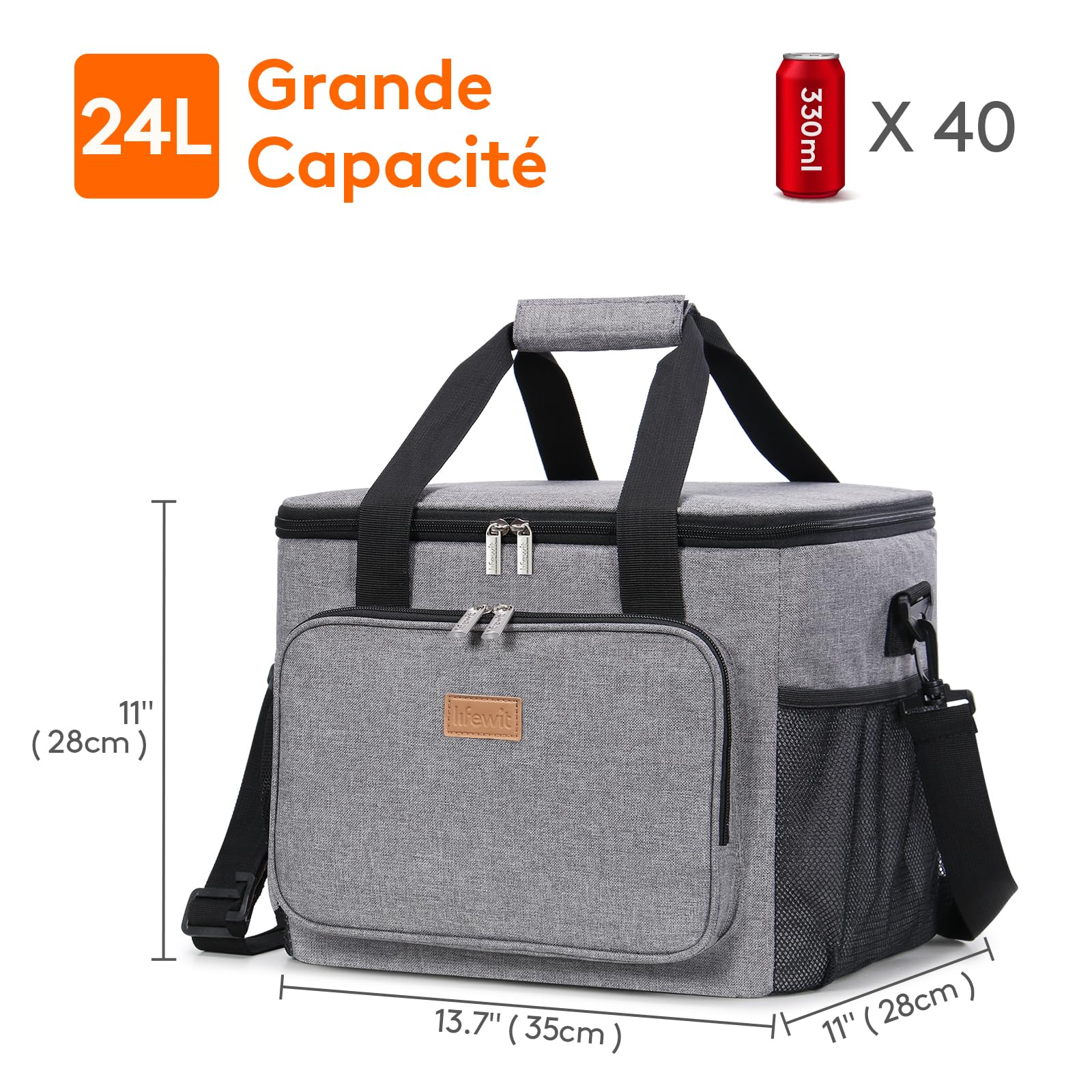 Sac Isotherme 30L LIFEWIT - Grand Sac Glacière Souple Pour Pique-nique, Camping, Plage, Travail (Gris)