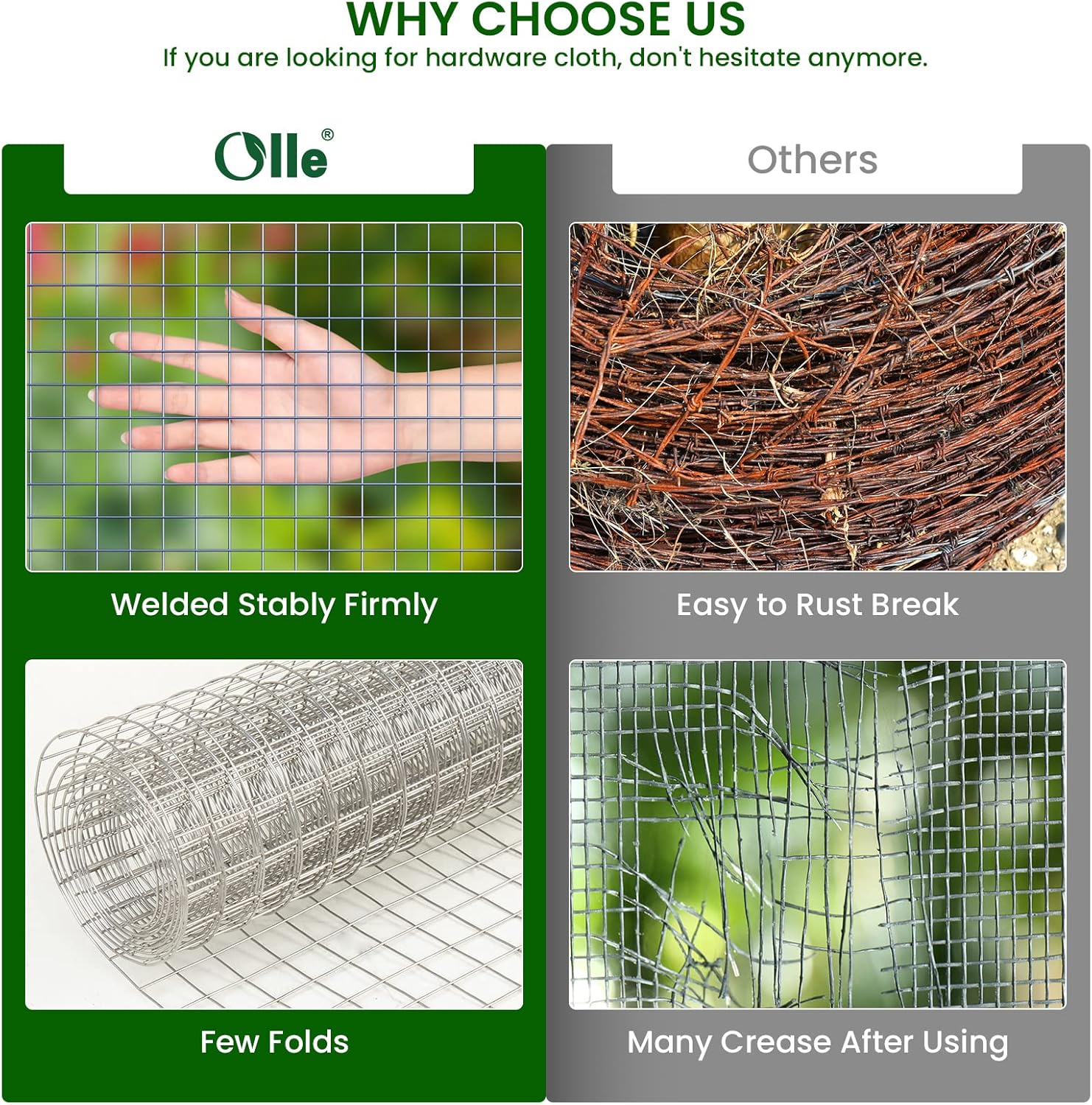 Olle Gopher Netting 18 Gauge 3/4 inch Wire Fence Rolls 102"X 35" 304 Stainless Steel Wire Mesh with 21 Galvanized Steel Staples Gopher Barrier Welded Wire Fencing Rodent Mesh