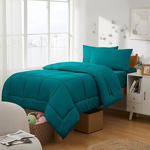 Miniatura 1 de Dorm Room Essentials - Juego de edredón de 7 piezas tamaño matrimonial en una bolsa para estudiantes universitarios, niños y niñas, matrimonial,