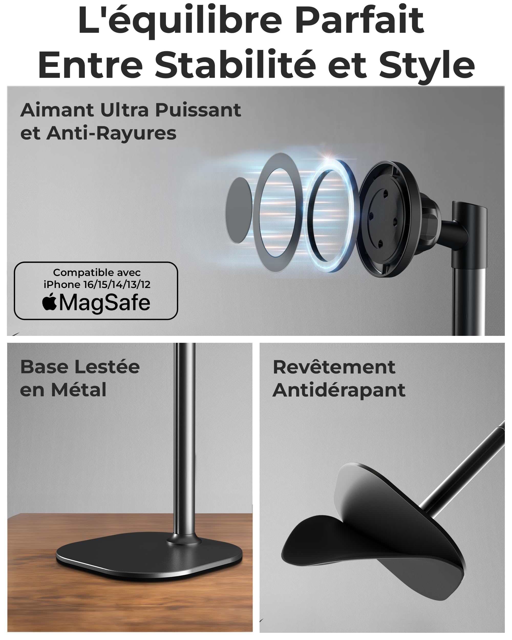 COOPER MagStand Magnétique Réglable Support iPhone pour Bureau Enregistrement Vidéo Compatible MagSafe iPhone 17 Pro Max 16/15/14/13/12 Petit Trépied