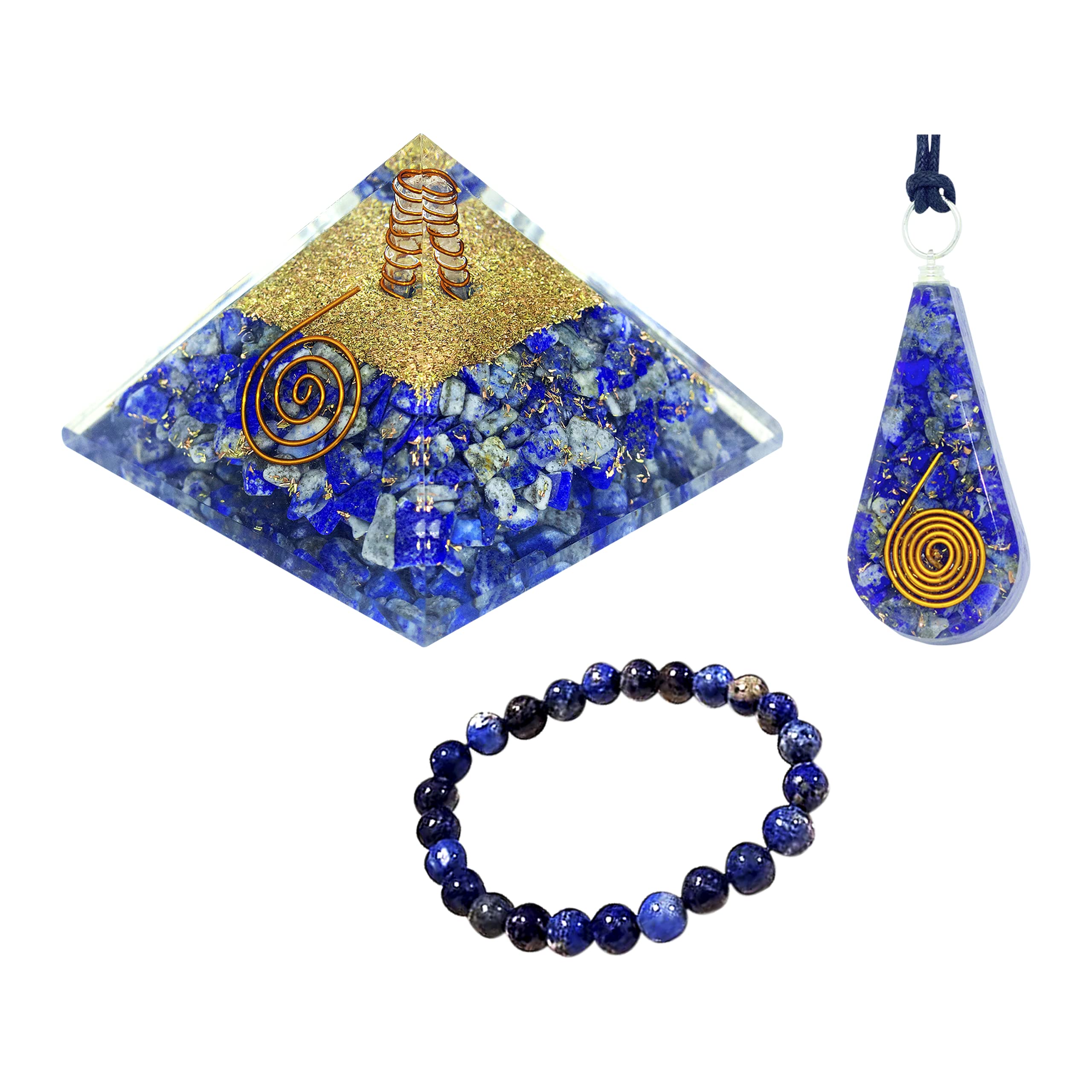 Orgone Pyramid Lapis Lazuli Crystal Positive Energy Generator - Orgonite Necklace Bracelet Balancing Chakra - Copper Spiral for Reiki Healing Orgonite Crystal Pyramid - Yoga Meditation Energy Pyramid