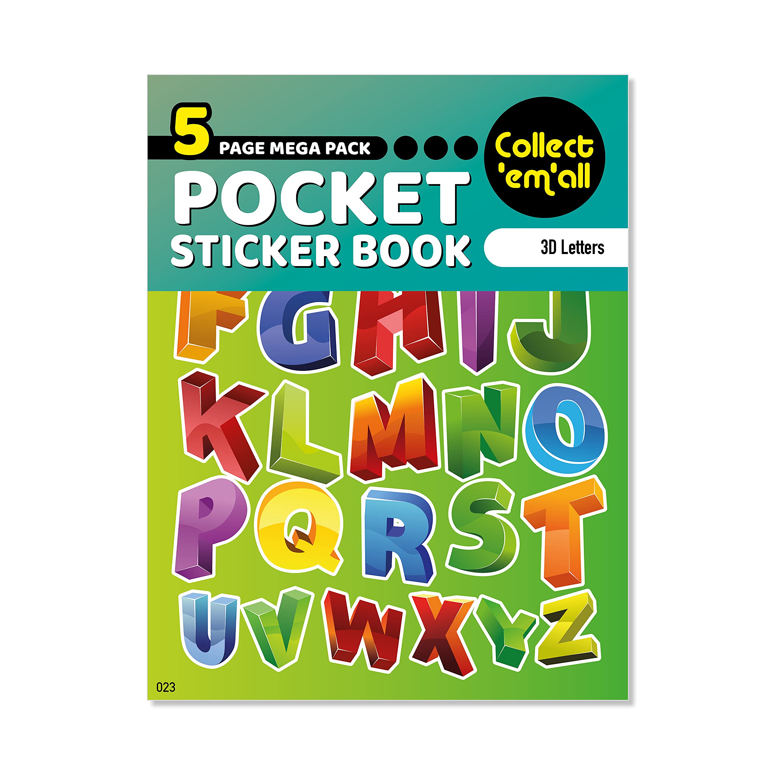 Pocket Sticker Book (5 Pages) - 64 MEGA Packs to Collect Coloured Stickers for Kids - 3D Letters