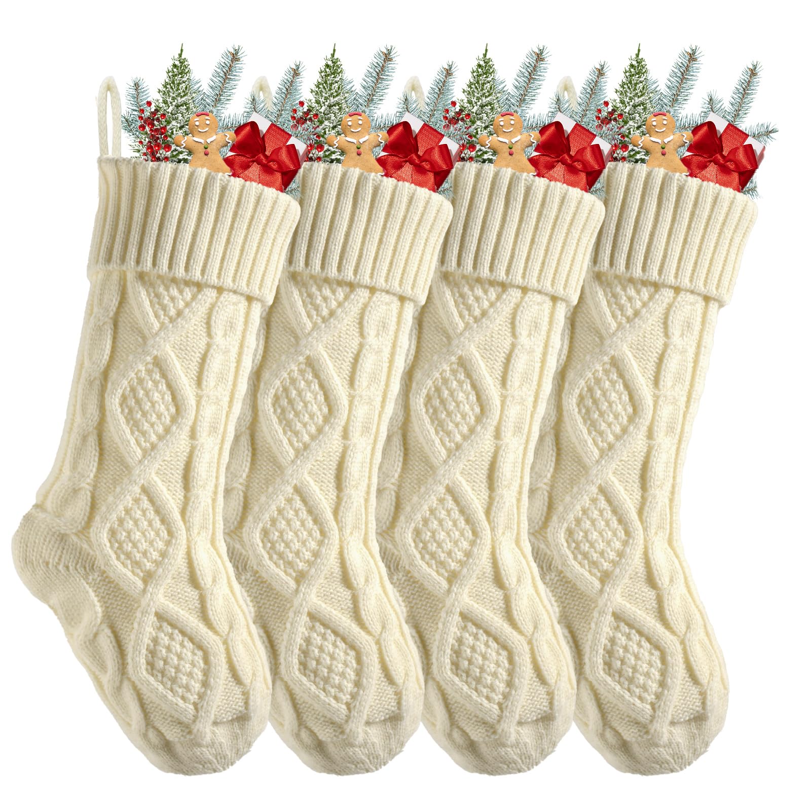 SHIPITNOW Grande Chaussette De Noël à Suspendre - Chaussette Géante Format XXL En Tricot Rouge Blanche Verte à Pompon Blanc - Décoration Traditionnelle - Bas De Noël à Accrocher