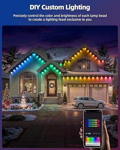 Miniatura 3 de REYLAX Luces permanentes para exteriores de 100 pies con 60 luces LED, luces de alero RGB+IC, IP67 impermeable, múltiples escenas para decoración de