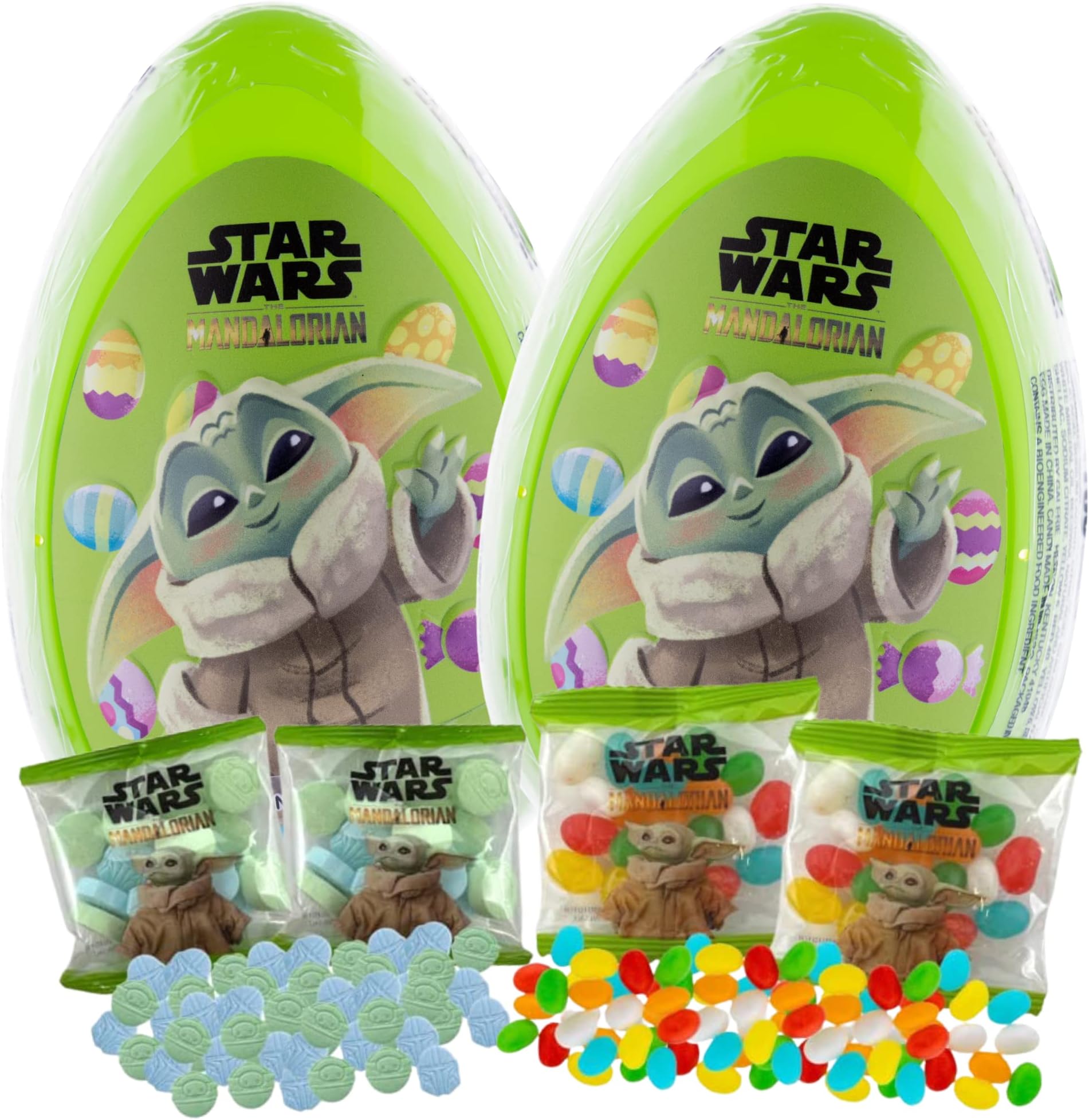 Jumbo Star Wars Candy Filled Plastic Egg with Jelly Beans, Character Shaped Candies and Collectible Stickers, Ultimate Basket Stuffer for Boys and Girls, Pack of 2