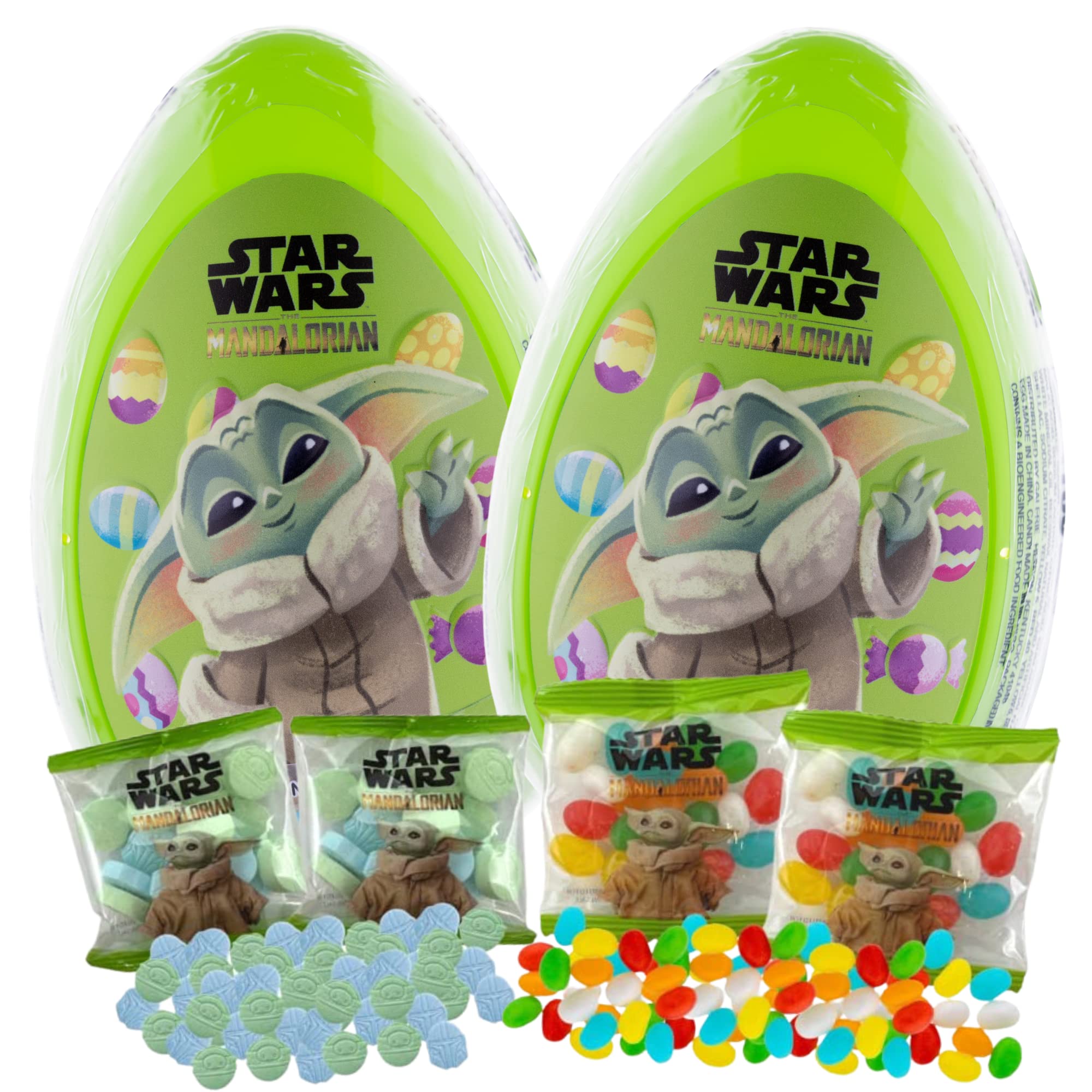 Jumbo Star Wars Candy Filled Plastic Egg with Jelly Beans, Character Shaped Candies and Collectible Stickers, Ultimate Basket Stuffer for Boys and Girls, Pack of 2