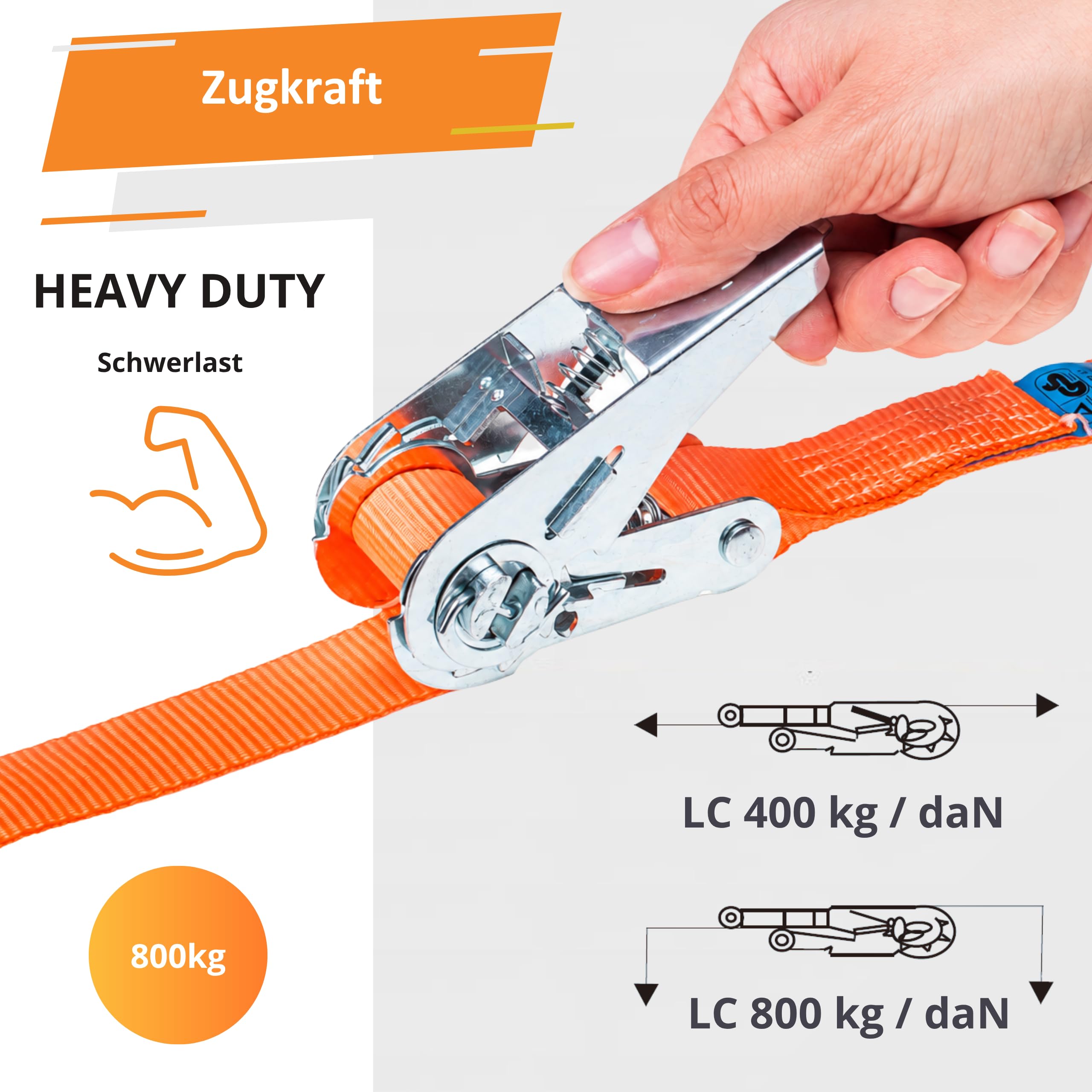 INTAKO Sangles d'Arrimage avec Cliquet 4m 25mm 800kg - Sangles de Serrage Durables et Réglables - Idéales pour Motos, Cargaisons, Remorques (Orange, 4m (Lot de 10))