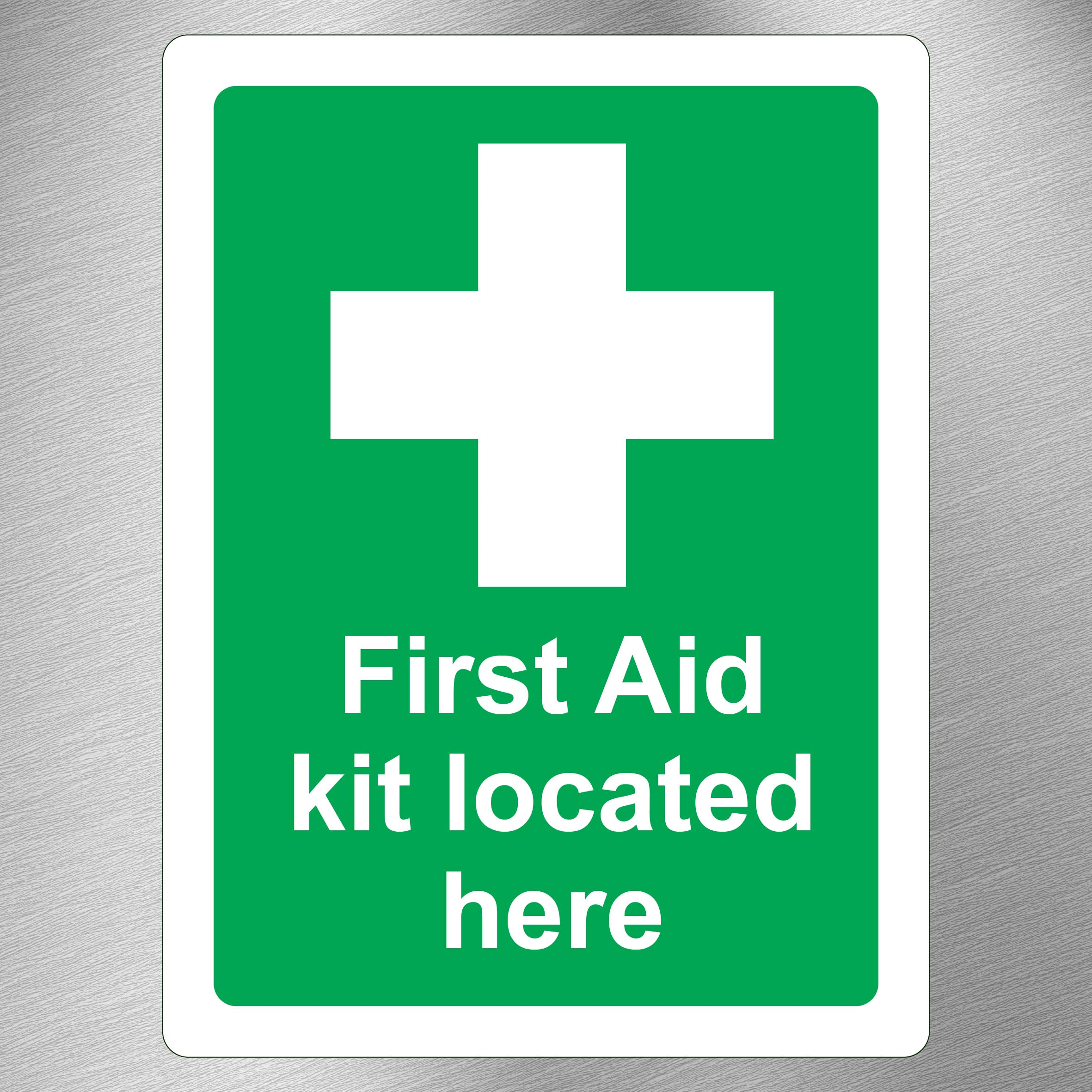 Pack of 3 First Aid Sign 200mm x 150mm. First Aid Kit Located Here Durable Self-Adhesive Sticker Signs for Indicating Kit Locations Perfect for Emergency