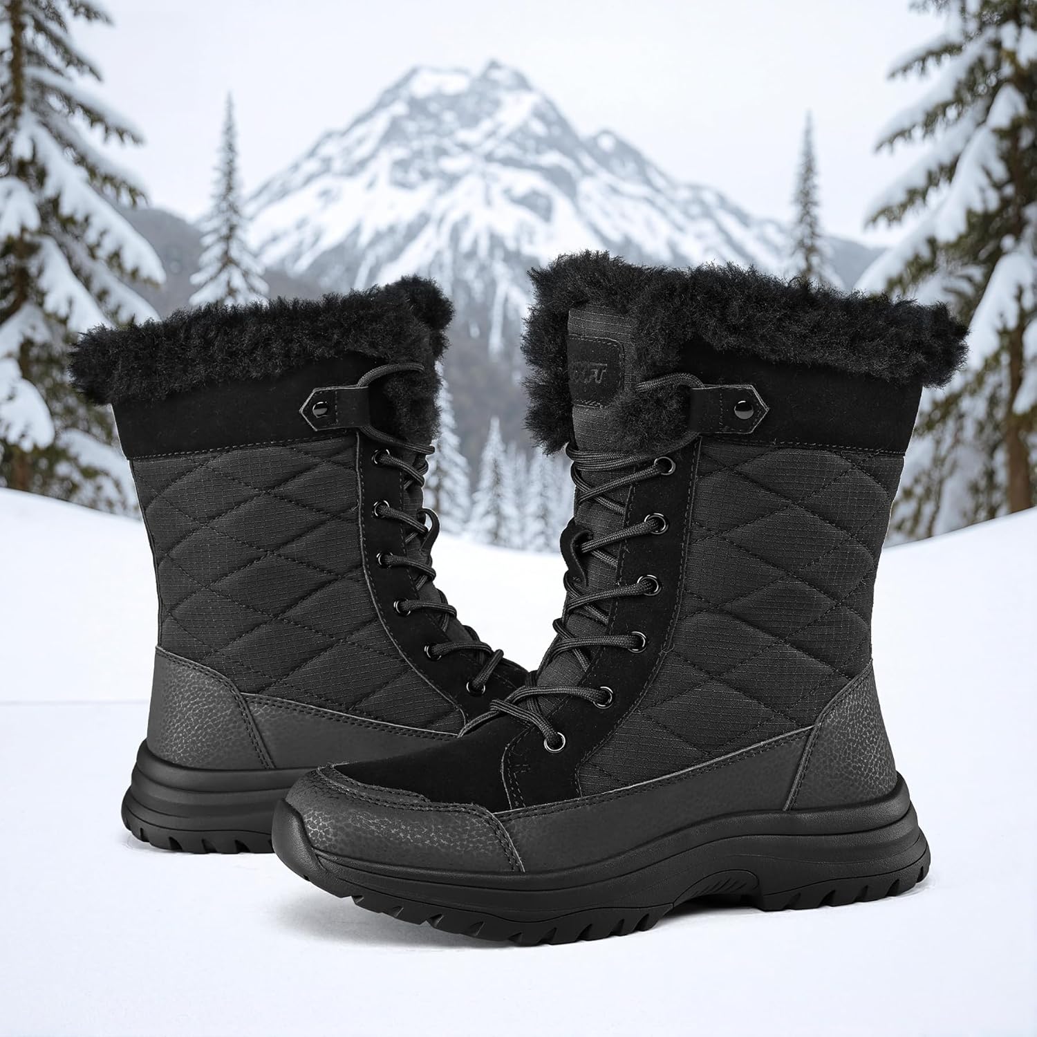 mysoft Women's Winter Boots Water Resistant Insulated Warm Snow Booties Mid-Calf Shoes for Outdoor