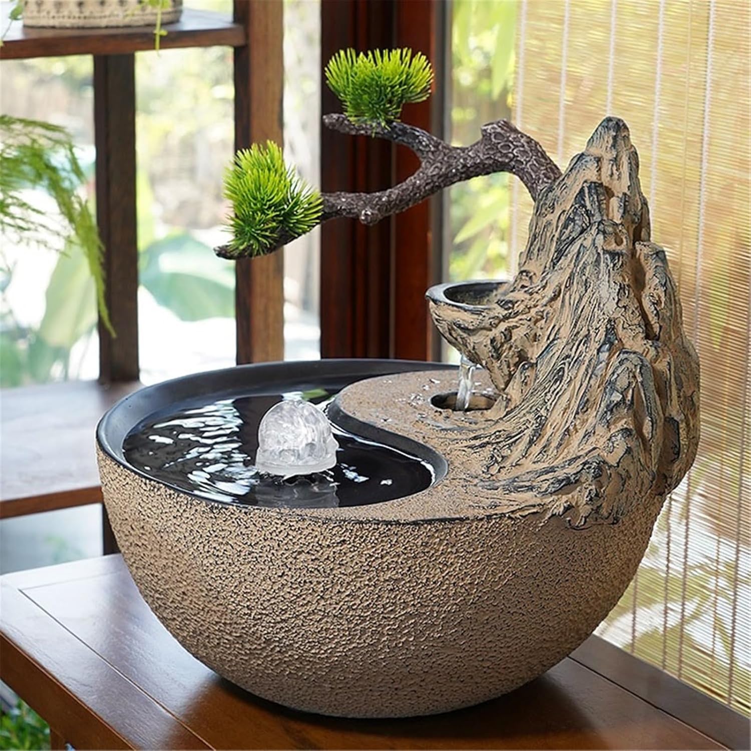 Tabletop Indoor Waterfall Fountain Chinese Style Desktop Water Ornaments Tea Room Feature Decor