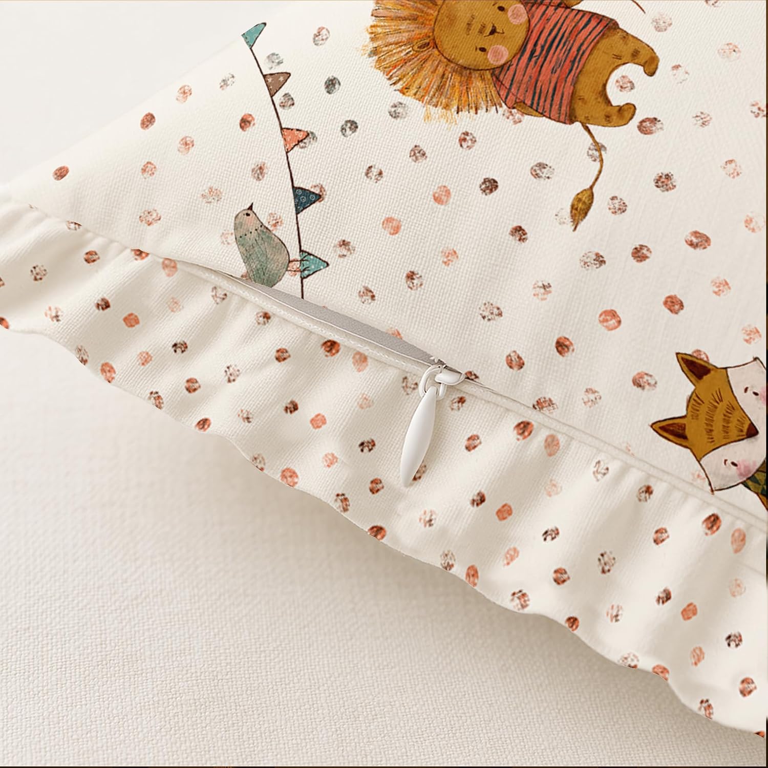 Premium Cotton Frill Cushion Covers Set of 2, 16x16 Inches, Double Printed, Kids Theme Print, Durable Twill Fabric, Farmhouse Look, No Fillers
