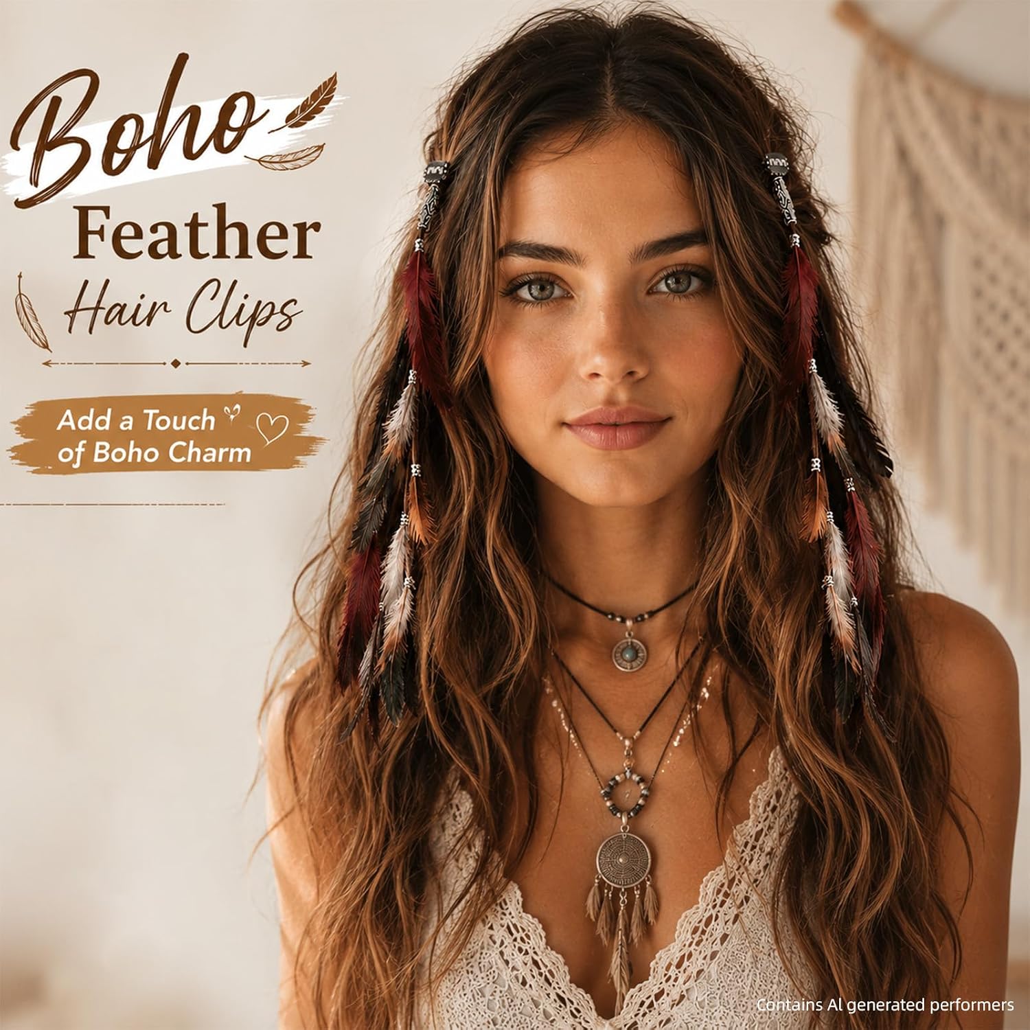 Synthetic Feather Hair Extensions Clip Handmade Colorful Boho Hair Clips, Lightweight Unique Design Hair Clips for Party, Festival, Daily Decor (StyleC)