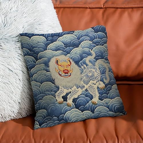 Miniatura 7 de COVOME Fundas de almohada de tigre tibetano azul para exteriores, estilo chinoiserie, estilo asiático, impermeable, 18 x 18 pulgadas, almohadas