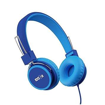 ICCON BAZINGA | The safest premium wired headphones for girls & boys as per volume limiting (<85 dB) hearing safety standards defined by World Health Organisation guidelines| headphones for kids with mic and in line controller | Blue headphones