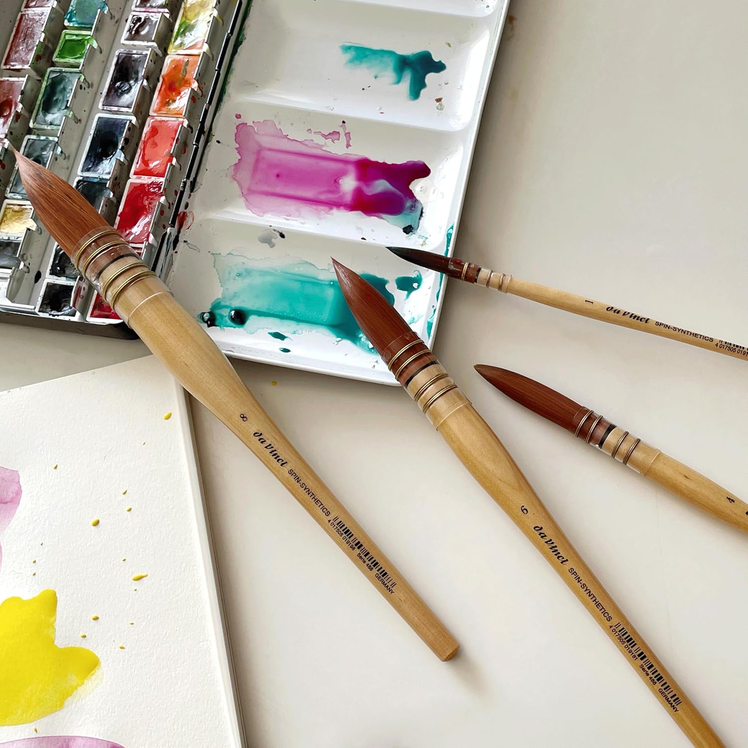 da Vinci Watercolor Series 488 CosmoTop Spin Paint Brush, Round Synthetic with Lacquered Natural Handle, Size 8 (488-08)