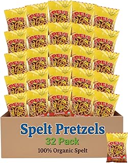 Organic Spelt Pretzels, 32 Count, Salted, Individual Bags, 1 oz Each, On the Go Healthy Lunchbox Snack Pack, 110 Calories per Serving, 100% Organic
