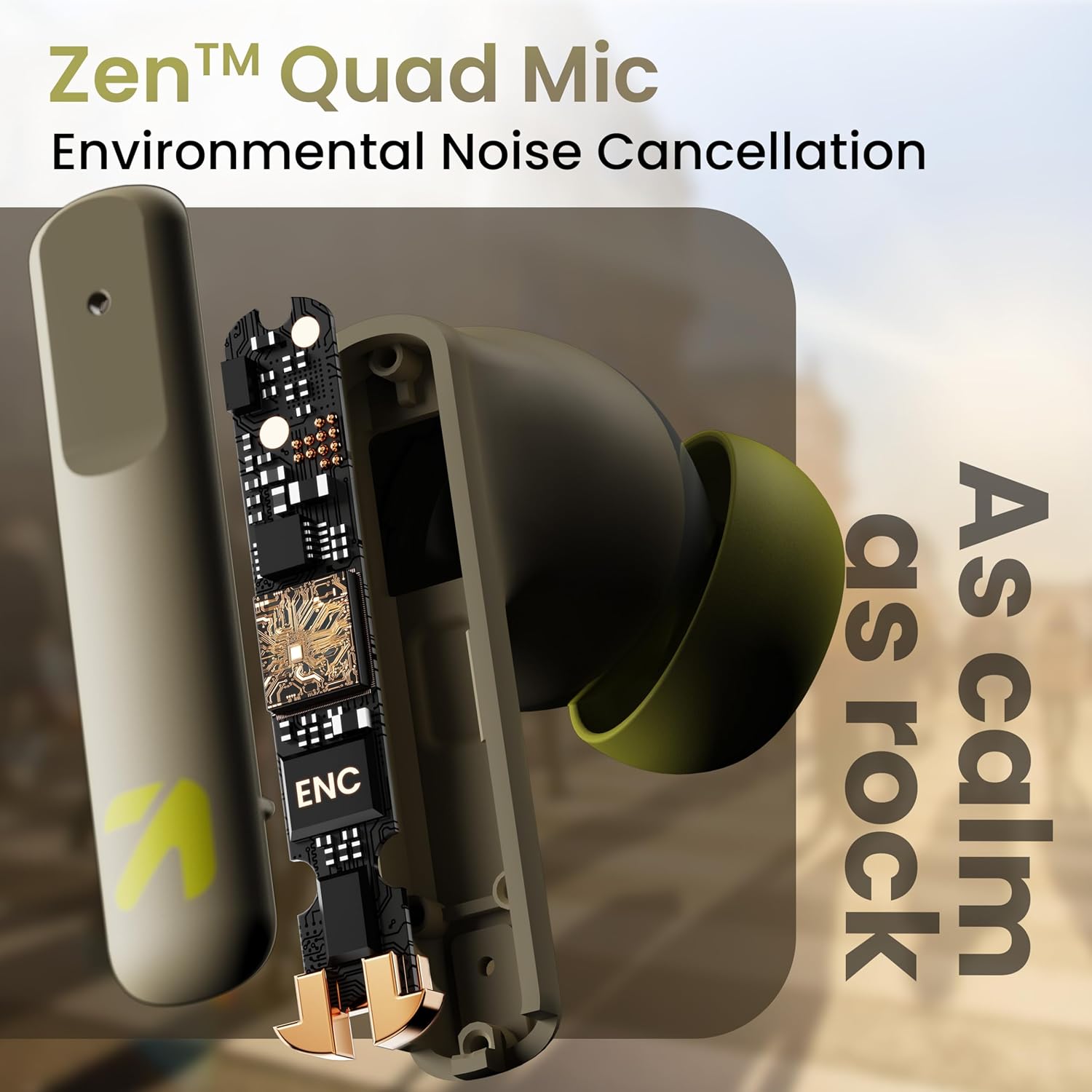 Interna view of GOBOULT Z60 earbud showing Zen Quad Mic ENC technology