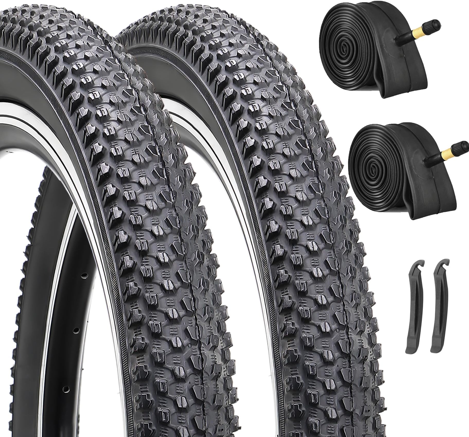 Hycline 2-Pack Mountain Bike Tires Set: 20/24/26/27.5-inch Folding Replacement High-Performance Wear-Resistant Bicycle Tires and Pair Inner Tubes with Tire Levers for MTB Off-Road Bike