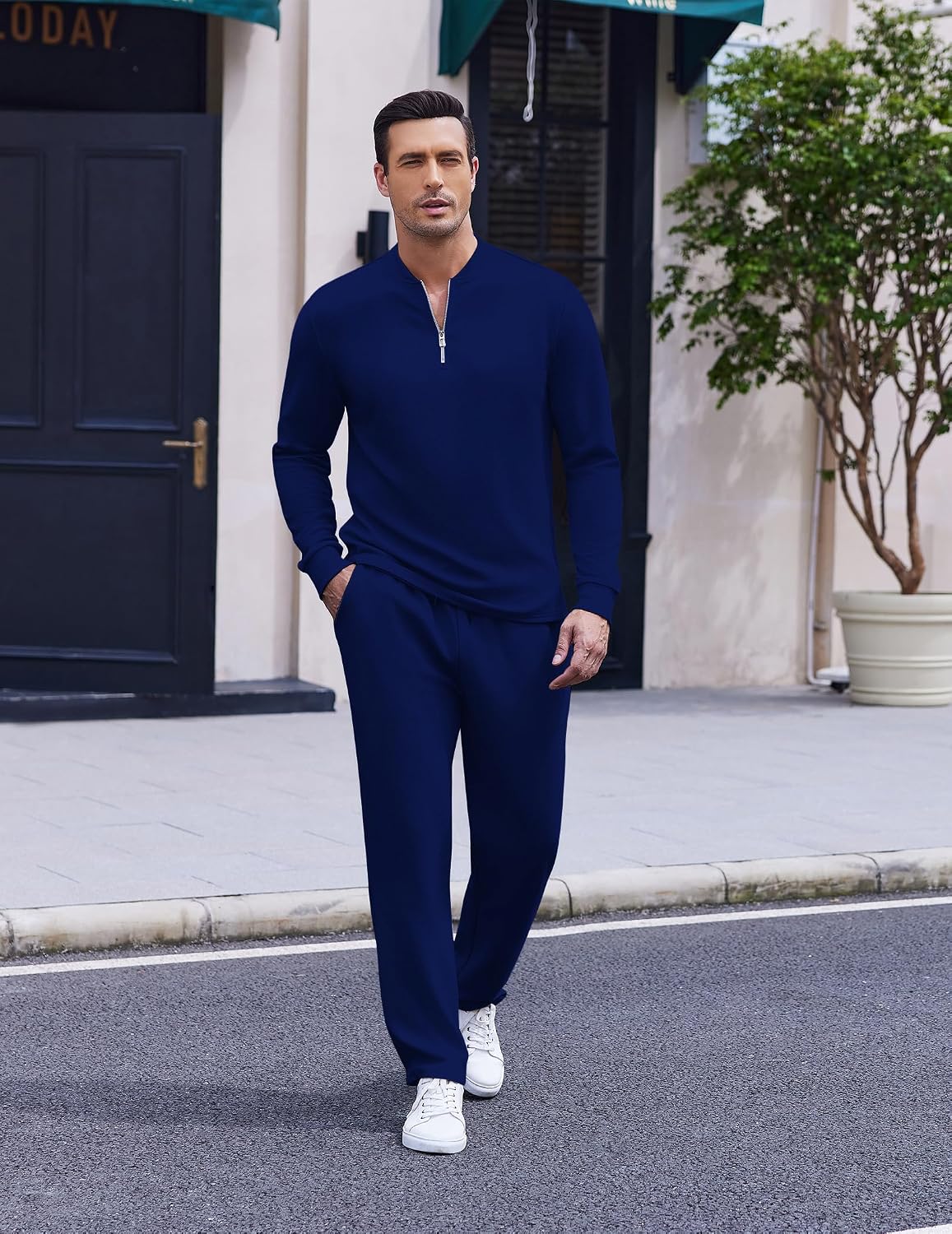 COOFANDY Men's 2 Piece Tracksuit Set Polo Athletic Sweatsuit Quarter Zip Jogging Long Sleeve Casual Sports Outfits image 2