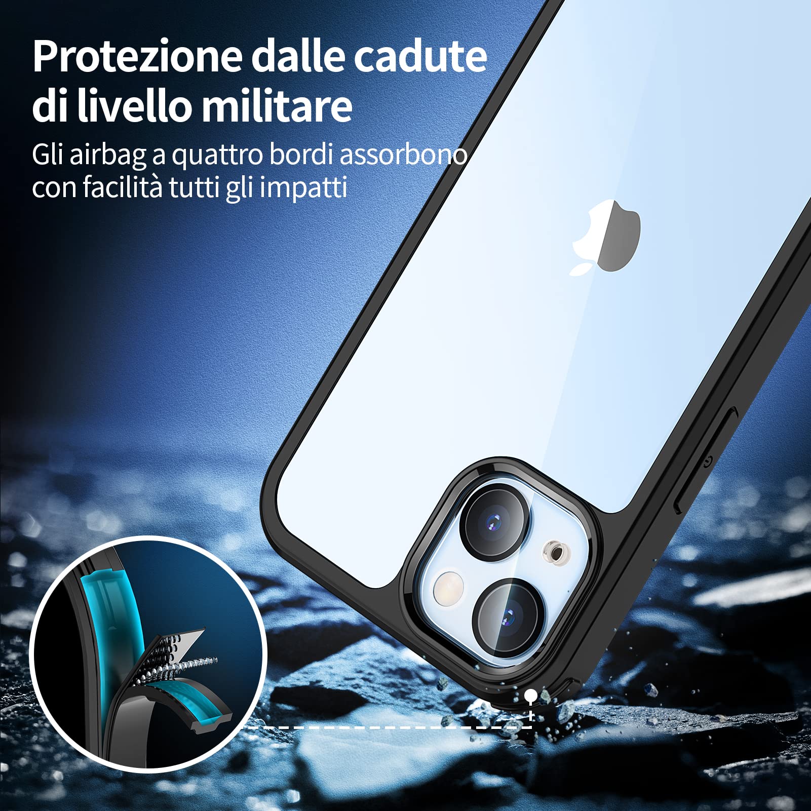 seacosmo Cover per iPhone 14, [9H HD] Integrata Vetro Temperato Schermo e Pellicola Fotocamera 360 Gradi Antiurto Custodia, Rugged Protezione Slim Case per iPhone 14, Nero