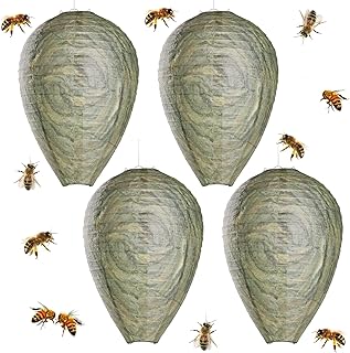 4 Pack Wasp Nest Decoy, Fake Wasp Hanging Nest Hornet Repellent Trap, Effective Wasps Hornets Control Deterrent Safe Non-Toxic Fake Trap for Home Garden